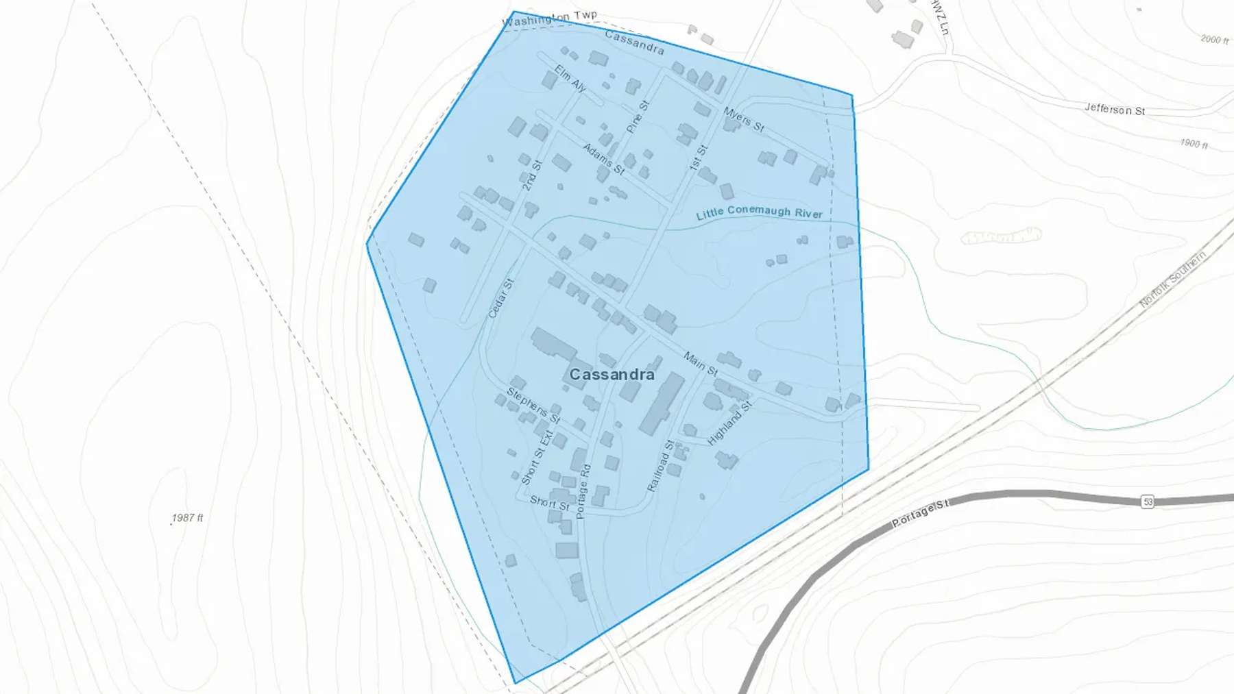 Cassandra, PA Cash heating Oil delivery map Map of the COD Fuel Oil delivery service area for Cassandra, PA