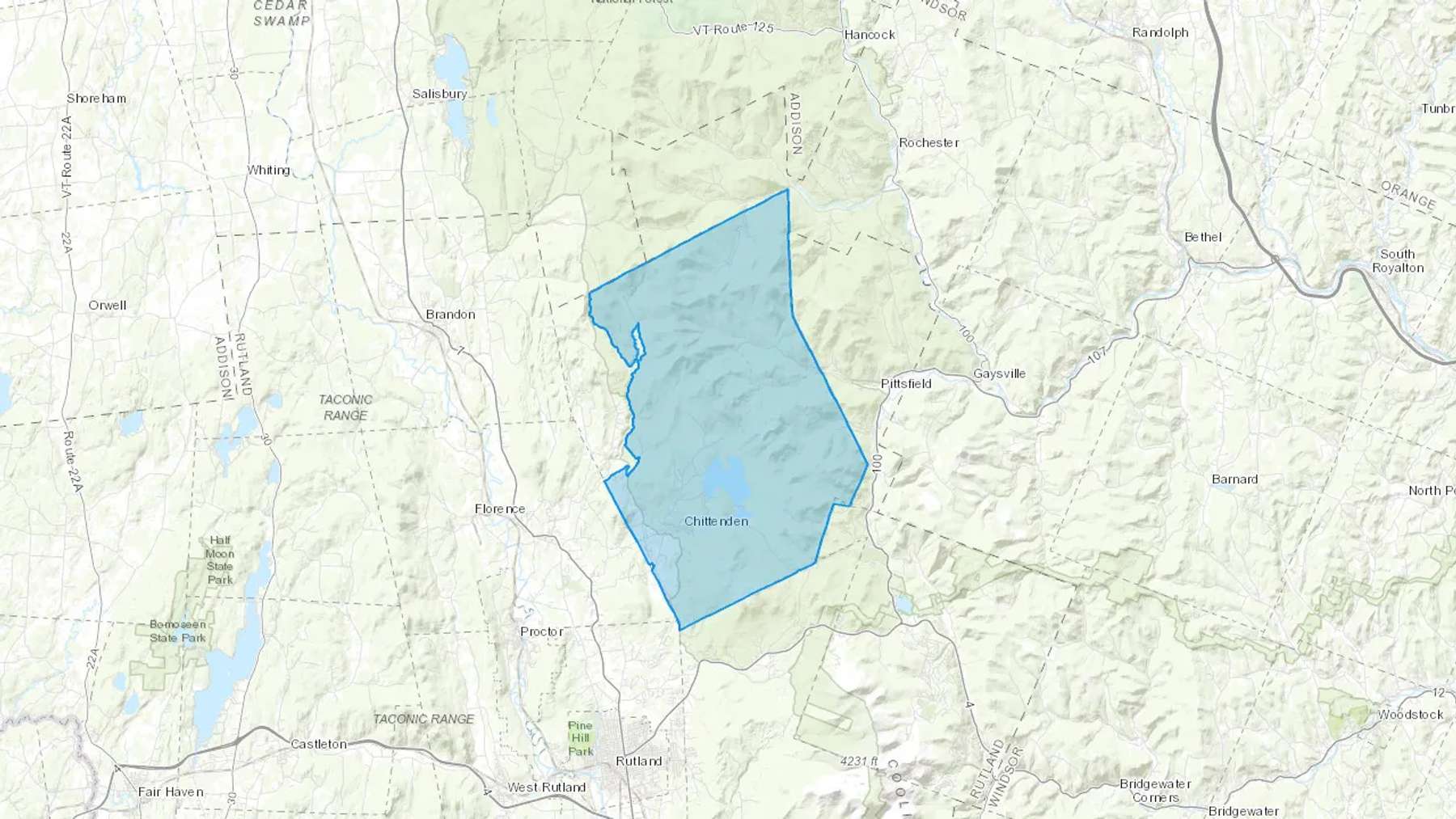 Chittenden, VT Cash heating Oil delivery map Map of the COD Fuel Oil delivery service area for Chittenden, VT