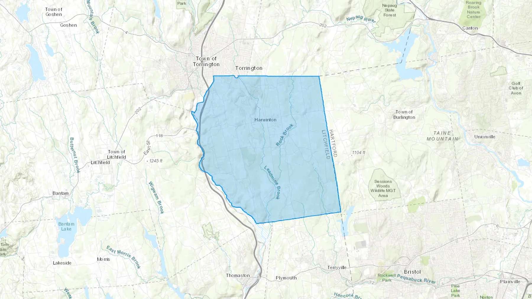 Harwinton, CT Cash heating Oil delivery map Map of the COD Fuel Oil delivery service area for Harwinton, CT
