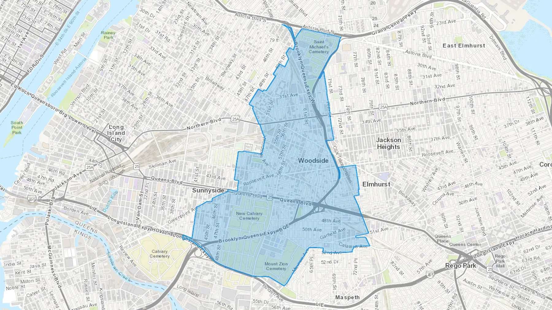 Woodside, NY Cash heating Oil delivery map Map of the COD Fuel Oil delivery service area for Woodside, NY