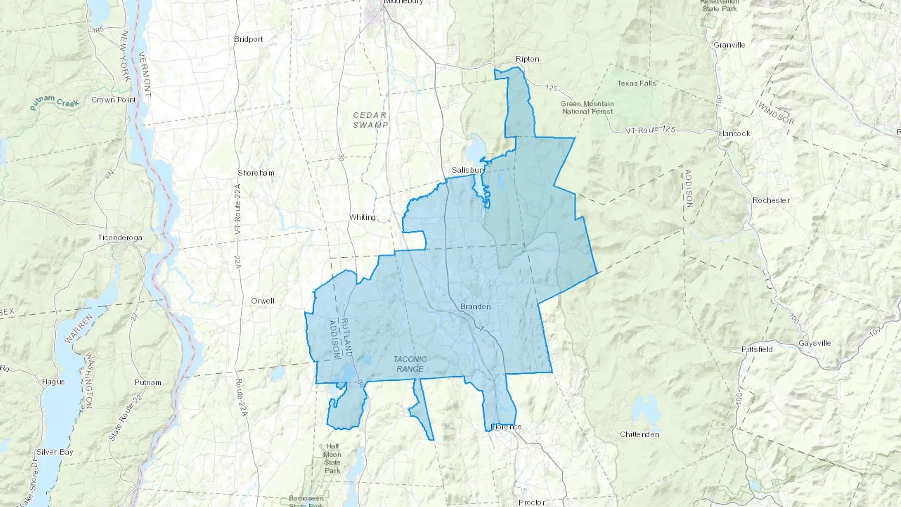 Brandon, VT Cash heating Oil delivery map Map of the COD Fuel Oil delivery service area for Brandon, VT
