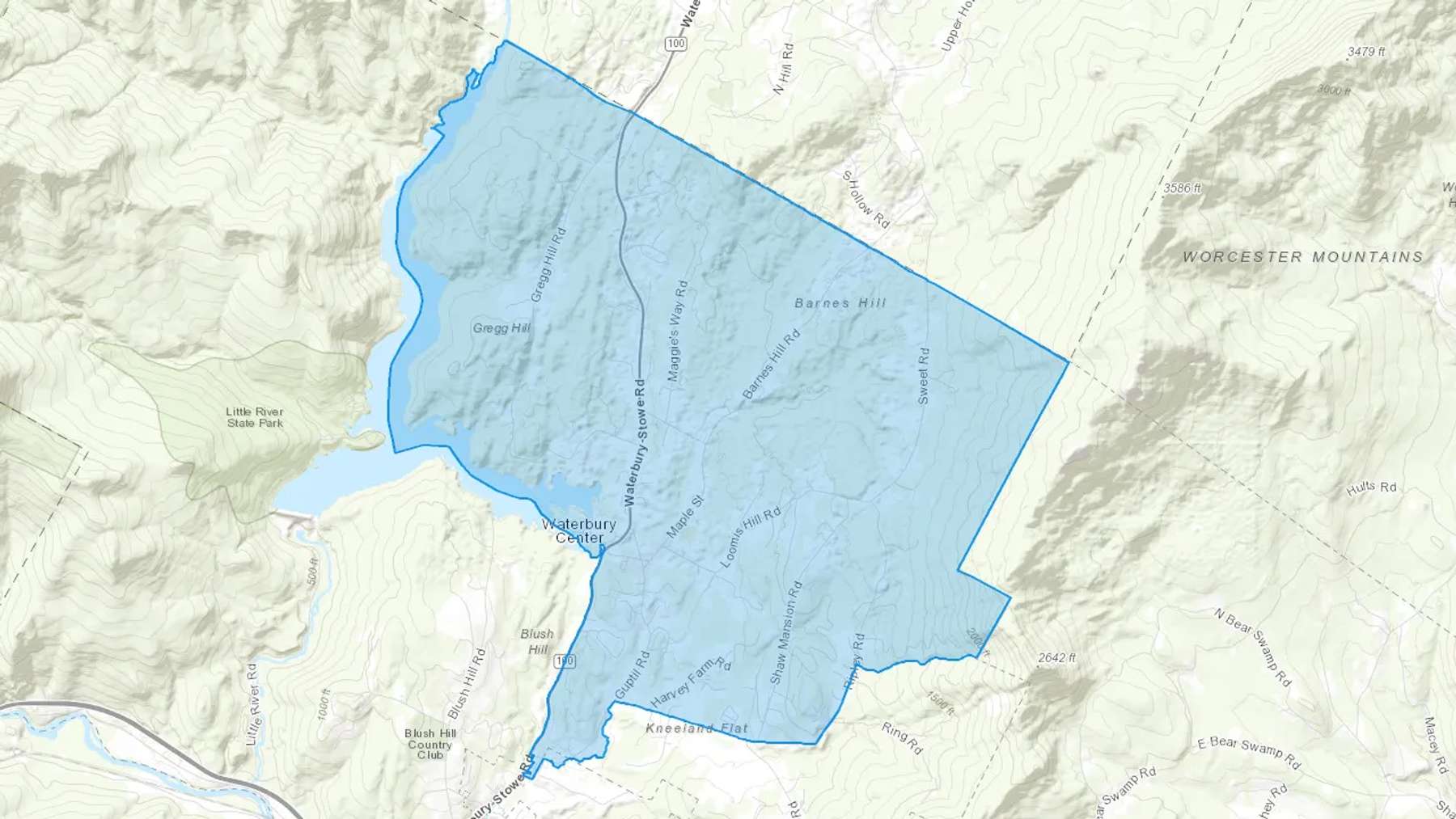 Waterbury Center, VT Cash heating Oil delivery map Map of the COD Fuel Oil delivery service area for Waterbury Center, VT