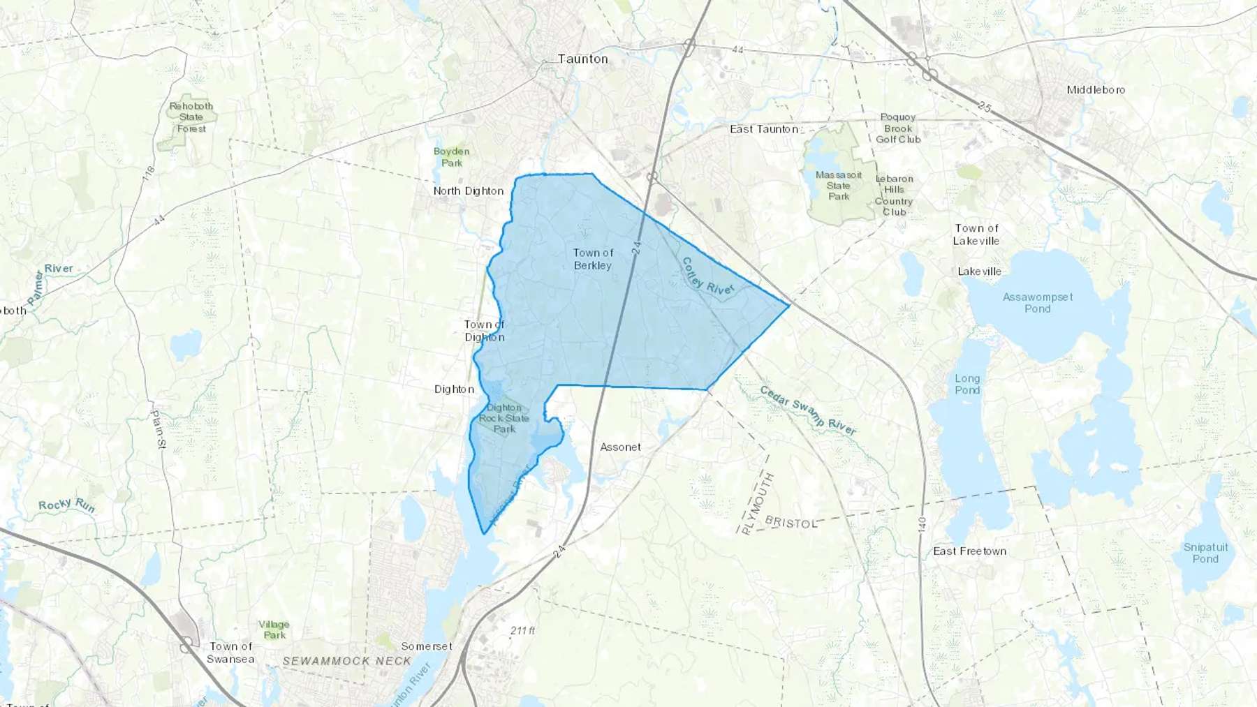Berkley, MA Cash heating Oil delivery map Map of the COD Fuel Oil delivery service area for Berkley, MA
