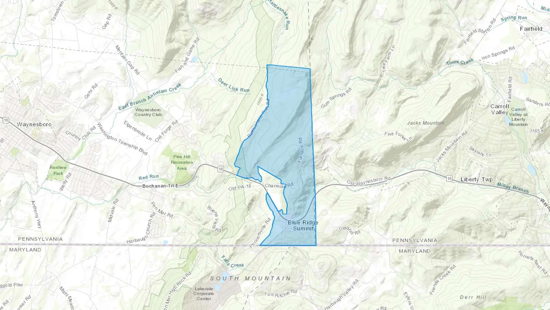 Blue Ridge Summit, PA Cash heating Oil delivery map Map of the COD Fuel Oil delivery service area for Blue Ridge Summit, PA