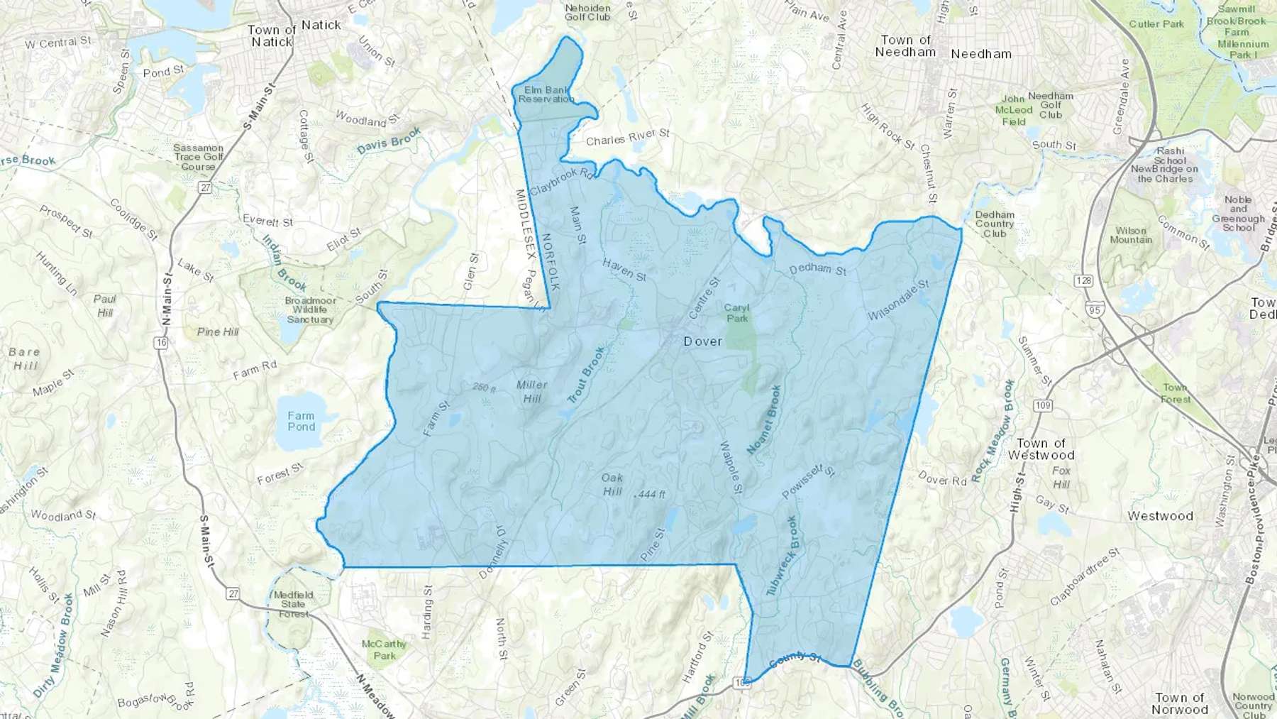 Dover, MA Cash heating Oil delivery map Map of the COD Fuel Oil delivery service area for Dover, MA