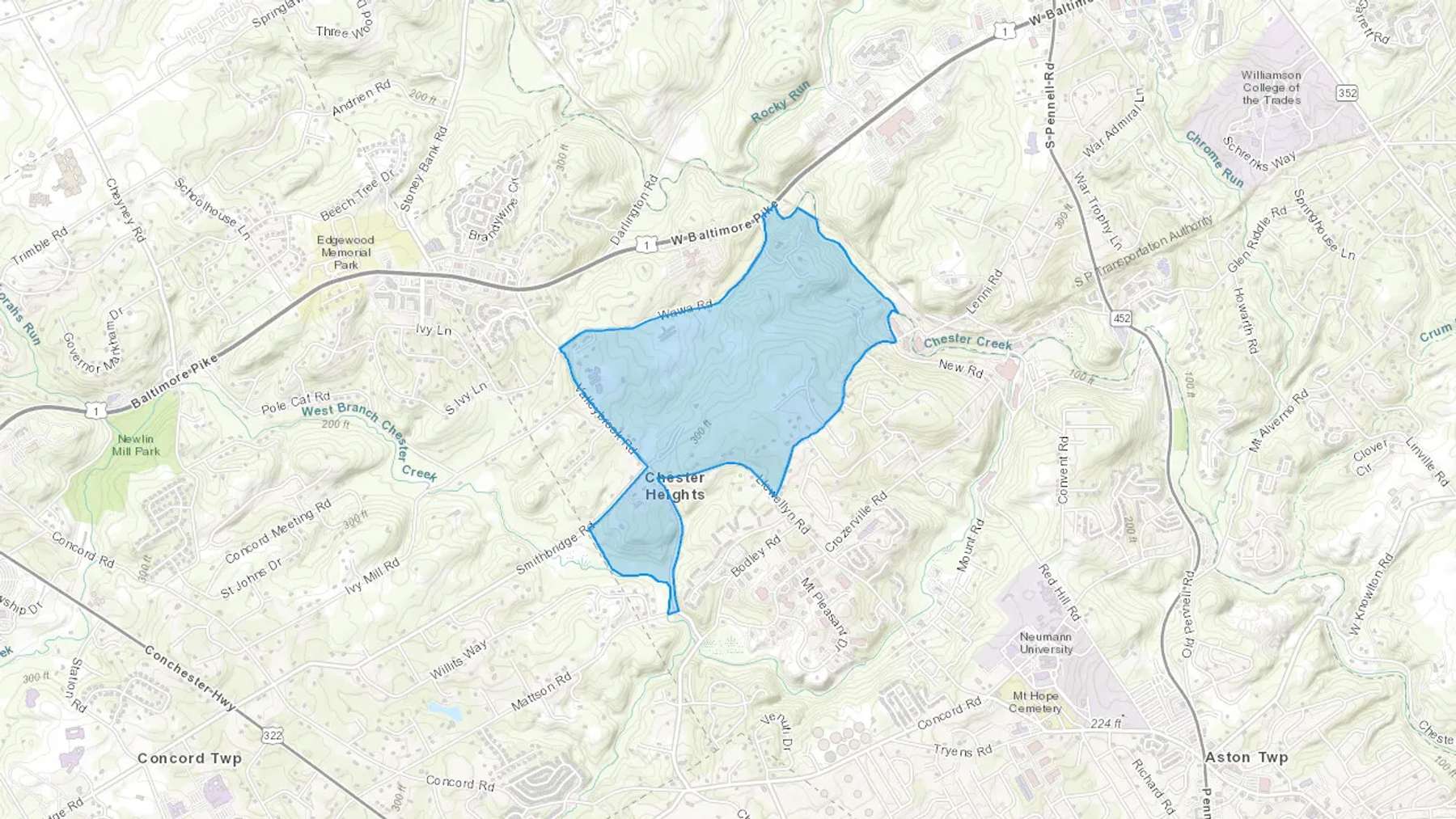Chester Heights, PA Cash heating Oil delivery map Map of the COD Fuel Oil delivery service area for Chester Heights, PA