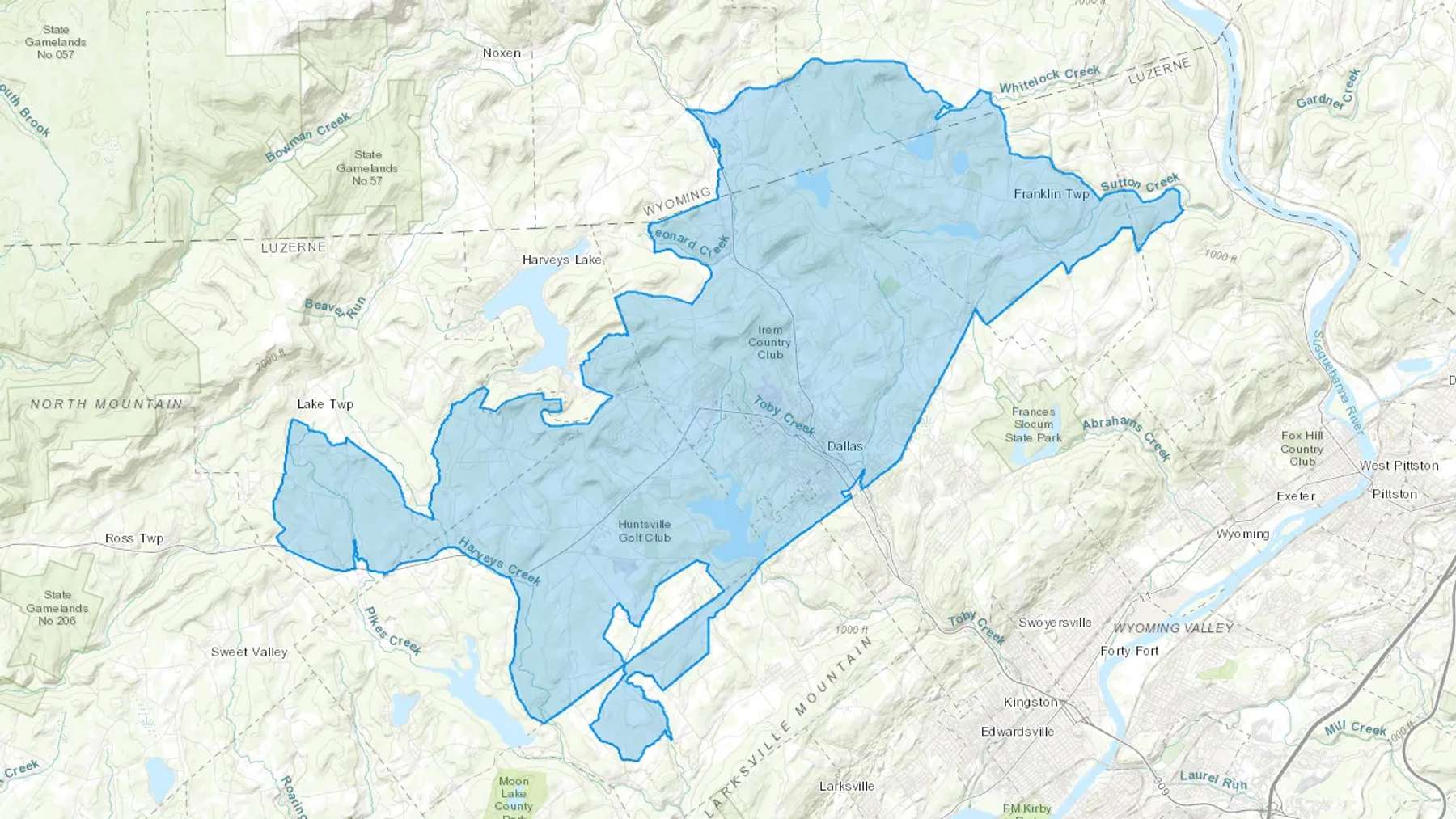 Dallas, PA Cash heating Oil delivery map Map of the COD Fuel Oil delivery service area for Dallas, PA