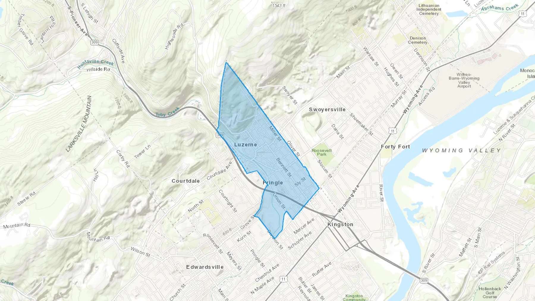 Kingston, PA Cash heating Oil delivery map Map of the COD Fuel Oil delivery service area for Kingston, PA
