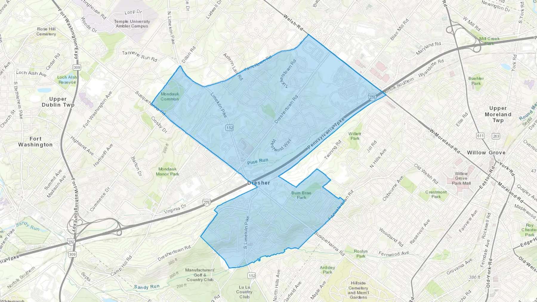 Dresher, PA Cash heating Oil delivery map Map of the COD Fuel Oil delivery service area for Dresher, PA