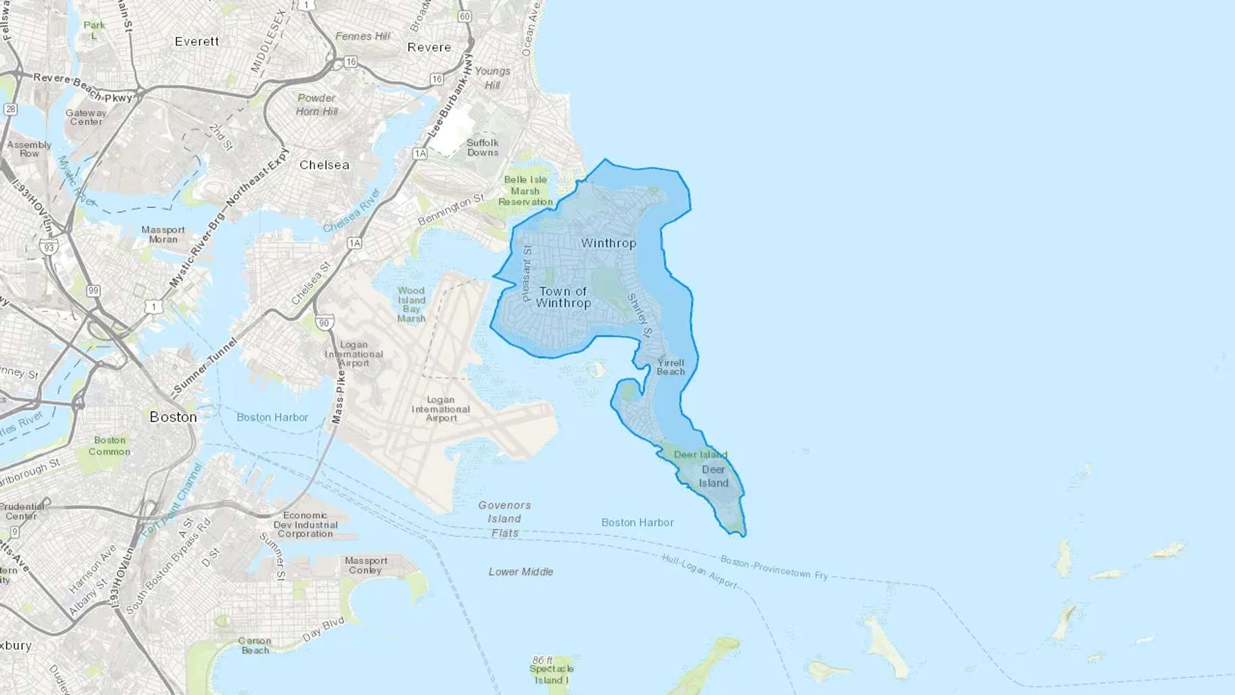 Winthrop, MA Cash heating Oil delivery map Map of the COD Fuel Oil delivery service area for Winthrop, MA