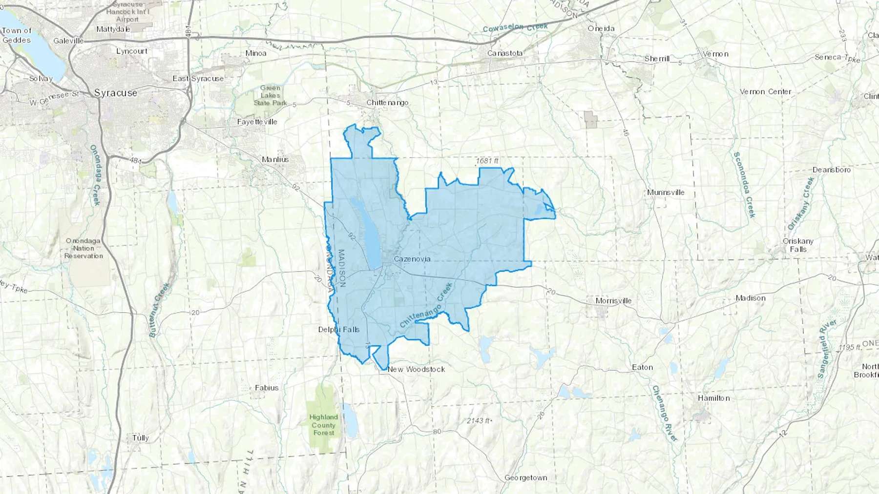 Cazenovia, NY Cash heating Oil delivery map Map of the COD Fuel Oil delivery service area for Cazenovia, NY