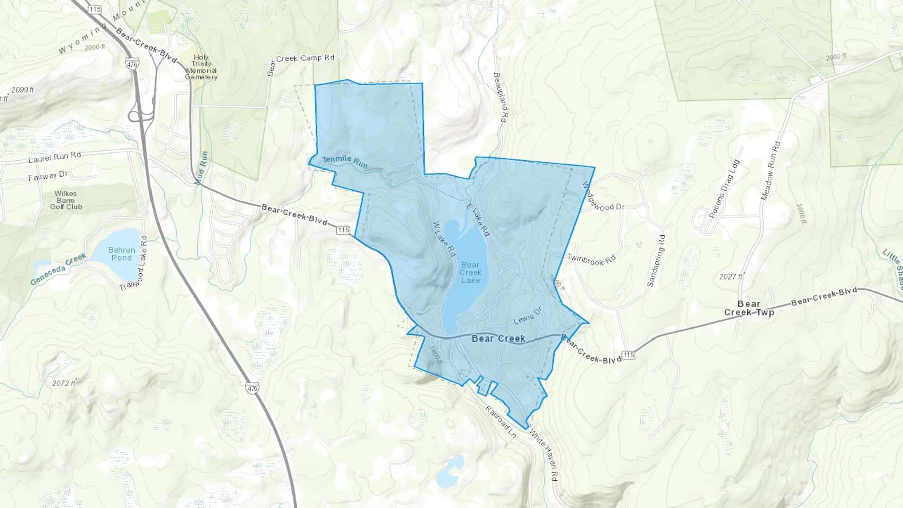 Bear Creek, PA Cash heating Oil delivery map Map of the COD Fuel Oil delivery service area for Bear Creek, PA