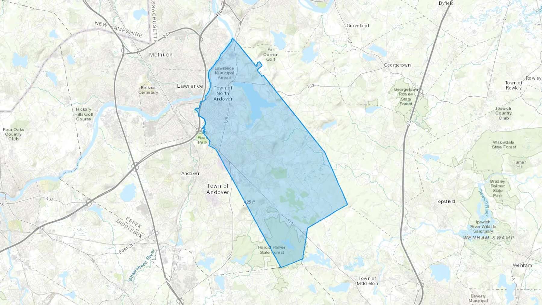 North Andover, MA Cash heating Oil delivery map Map of the COD Fuel Oil delivery service area for North Andover, MA