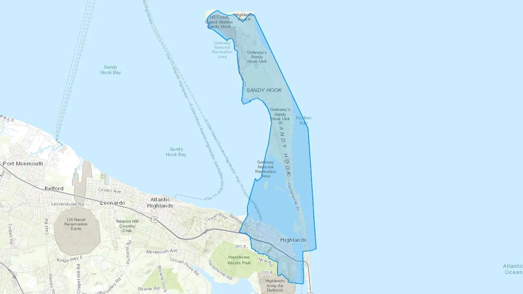 Highlands, NJ Cash heating Oil delivery map Map of the COD Fuel Oil delivery service area for Highlands, NJ