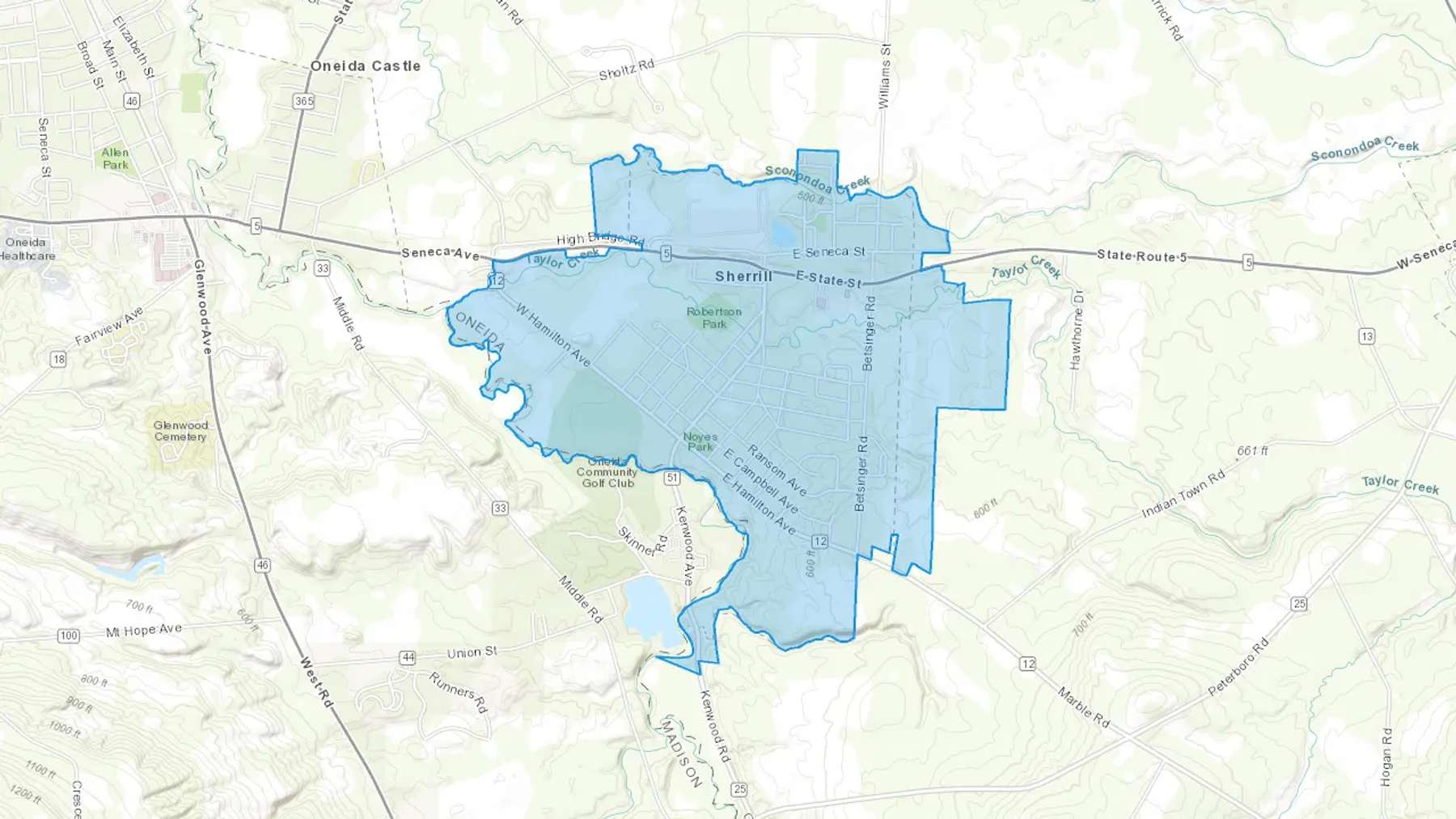 Sherrill, NY Cash heating Oil delivery map Map of the COD Fuel Oil delivery service area for Sherrill, NY