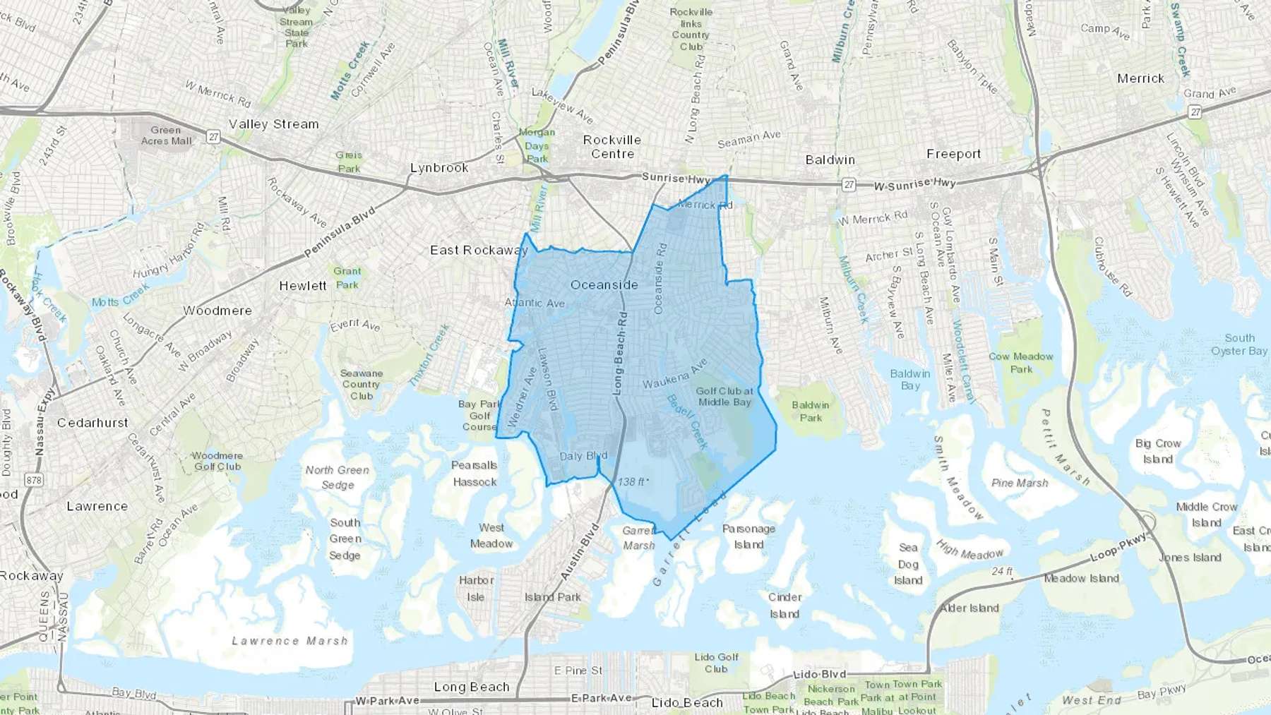 Oceanside, NY Cash heating Oil delivery map Map of the COD Fuel Oil delivery service area for Oceanside, NY