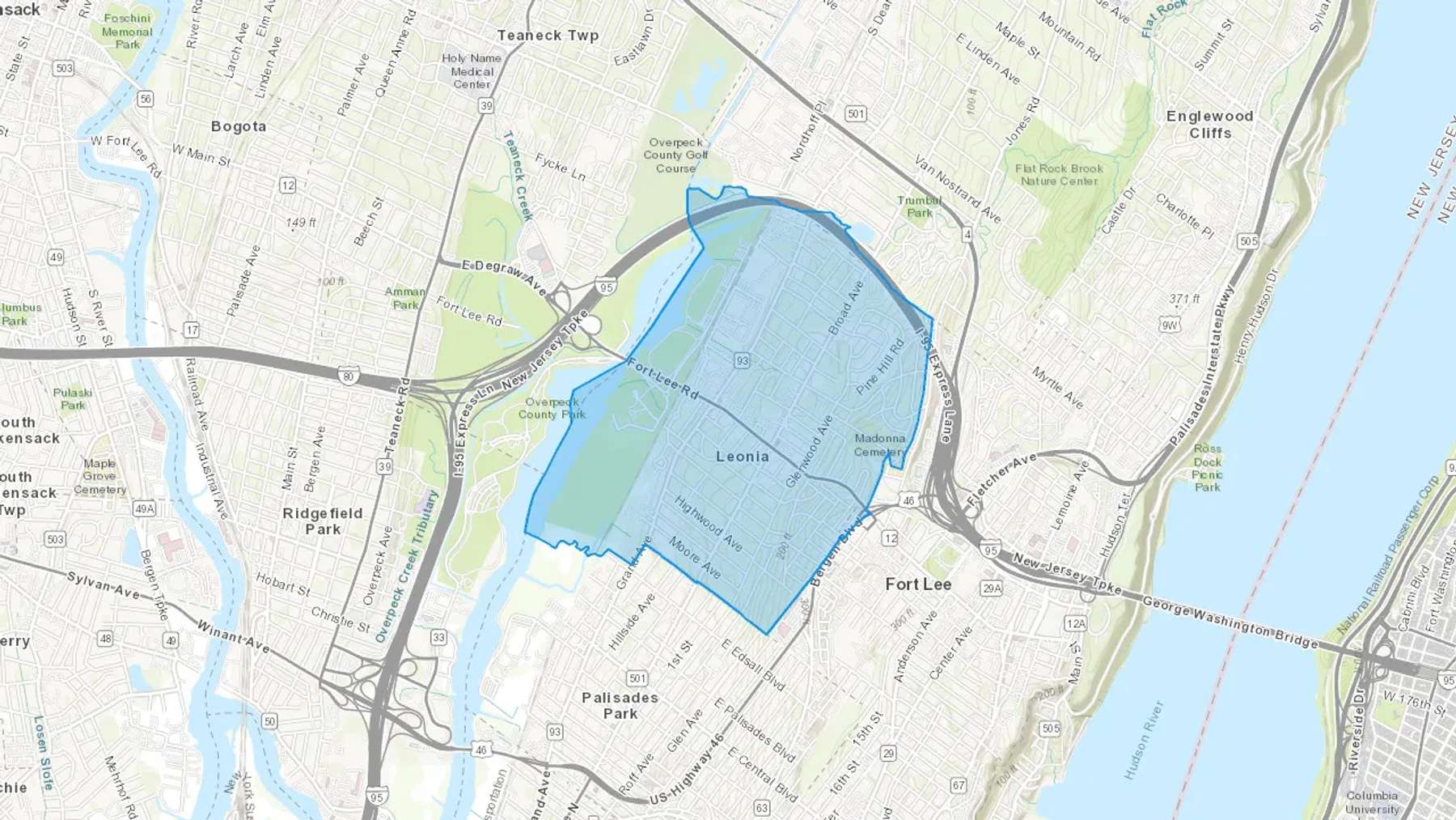 Leonia, NJ Cash heating Oil delivery map Map of the COD Fuel Oil delivery service area for Leonia, NJ