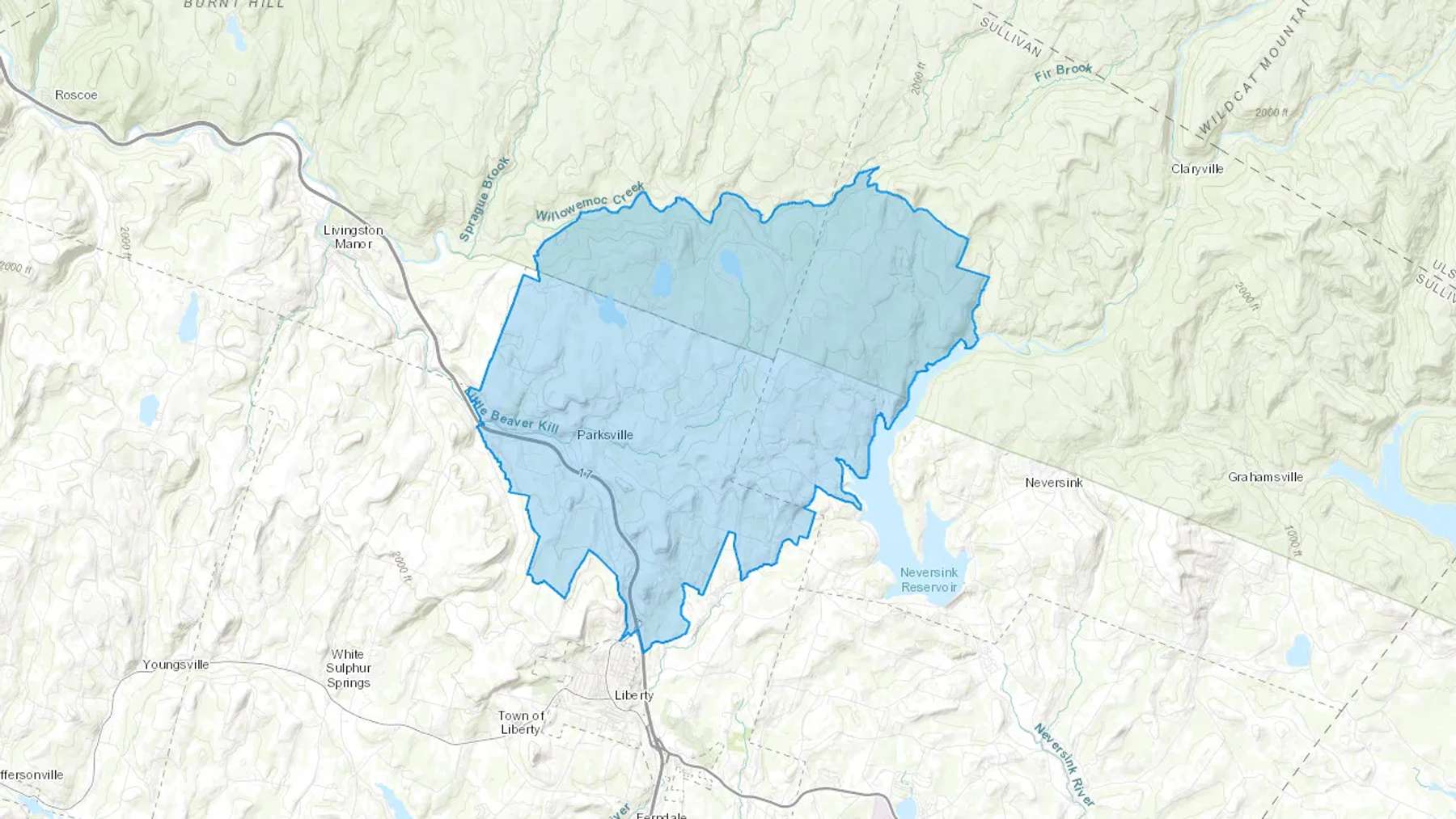 Parksville, NY Cash heating Oil delivery map Map of the COD Fuel Oil delivery service area for Parksville, NY