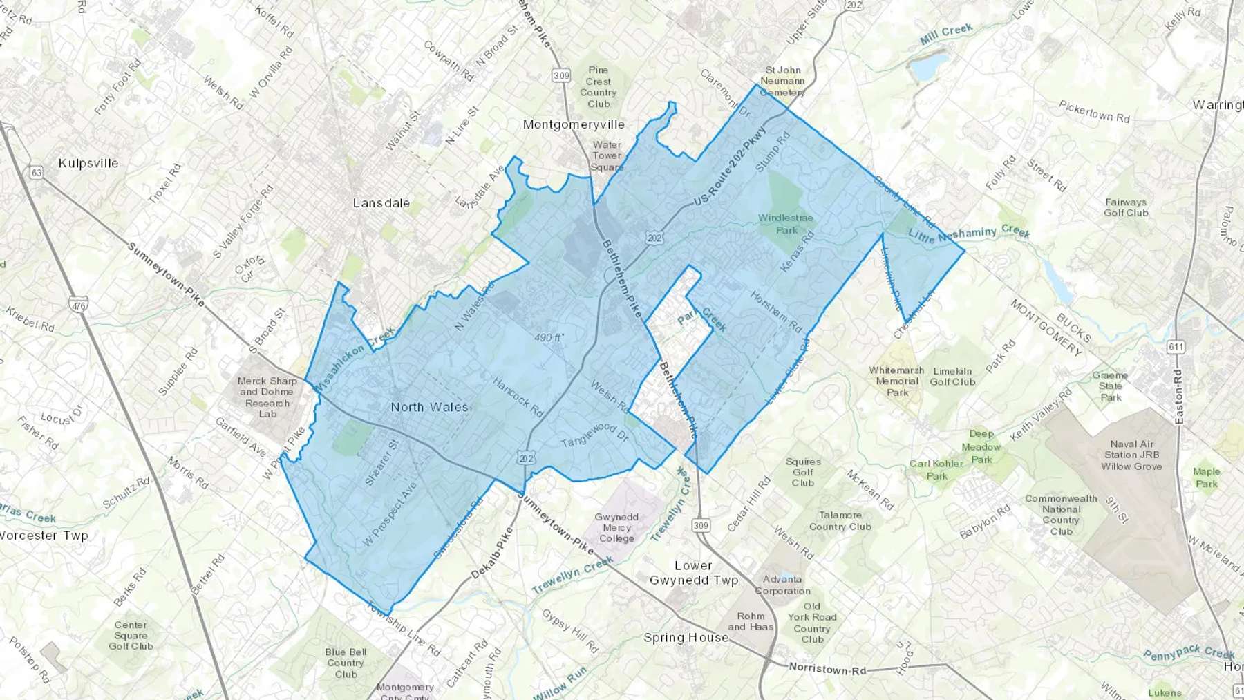North Wales, PA Cash heating Oil delivery map Map of the COD Fuel Oil delivery service area for North Wales, PA