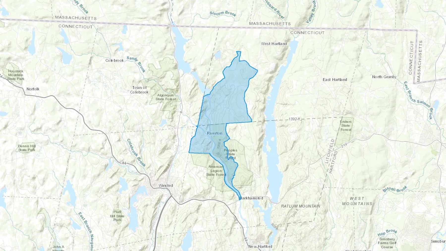 Riverton, CT Cash heating Oil delivery map Map of the COD Fuel Oil delivery service area for Riverton, CT