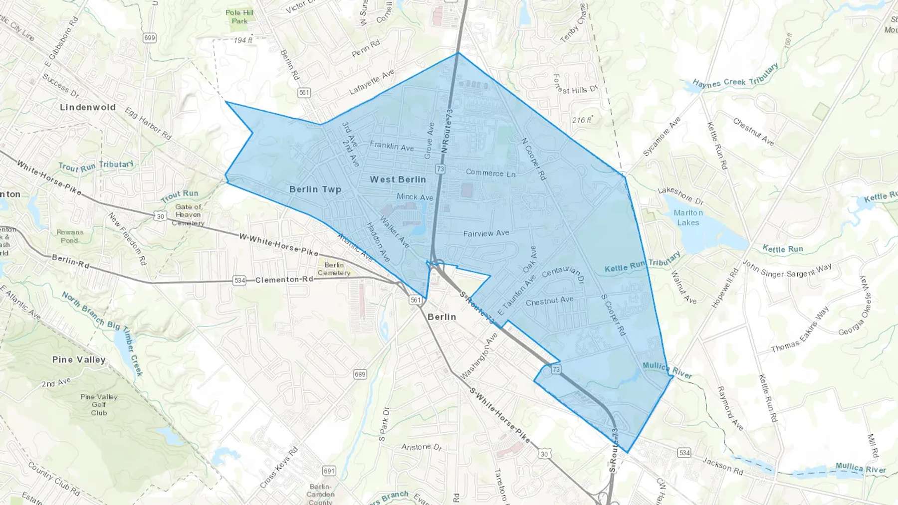 West Berlin, NJ Cash heating Oil delivery map Map of the COD Fuel Oil delivery service area for West Berlin, NJ
