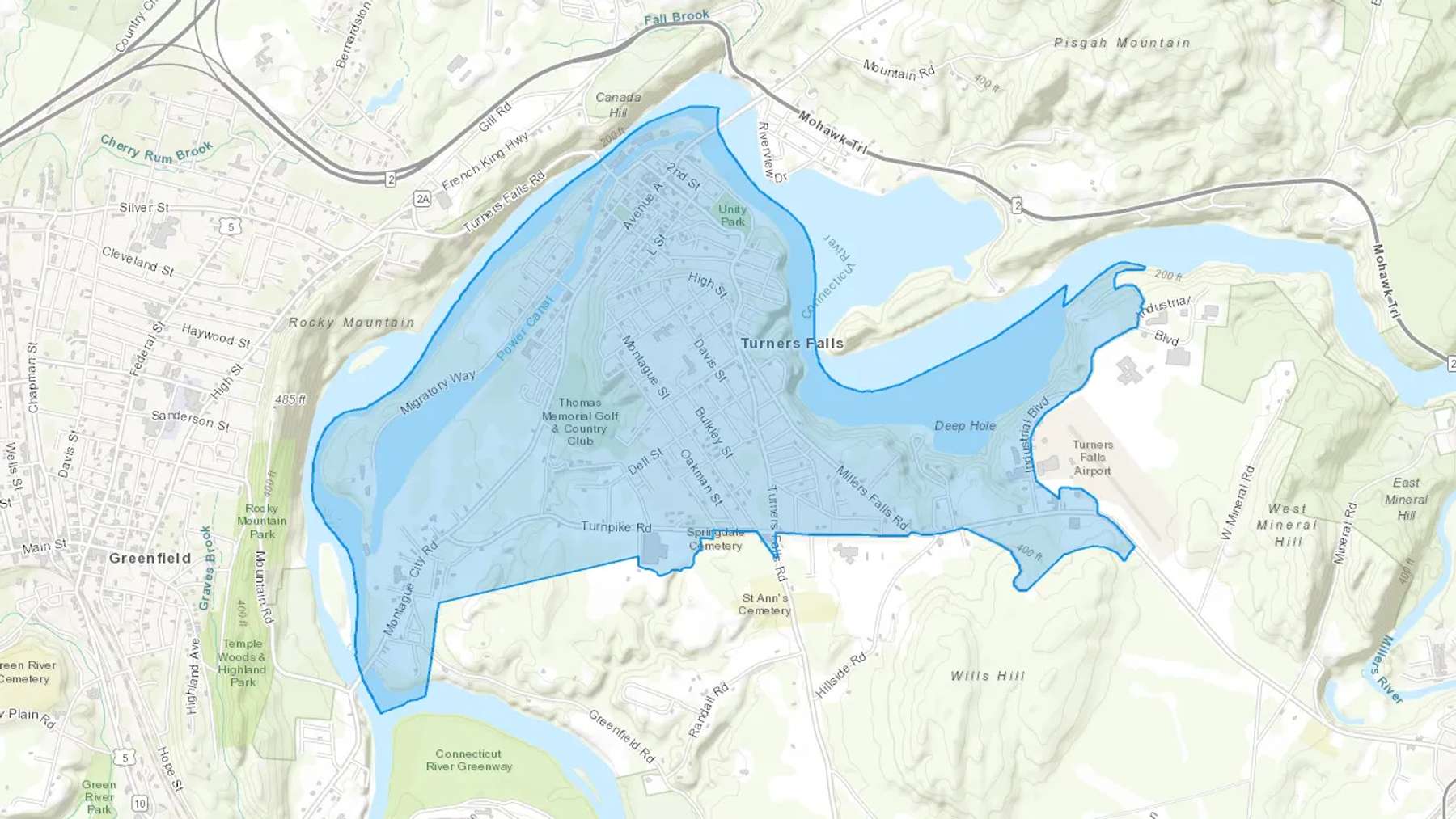 Turners Falls, MA Cash heating Oil delivery map Map of the COD Fuel Oil delivery service area for Turners Falls, MA