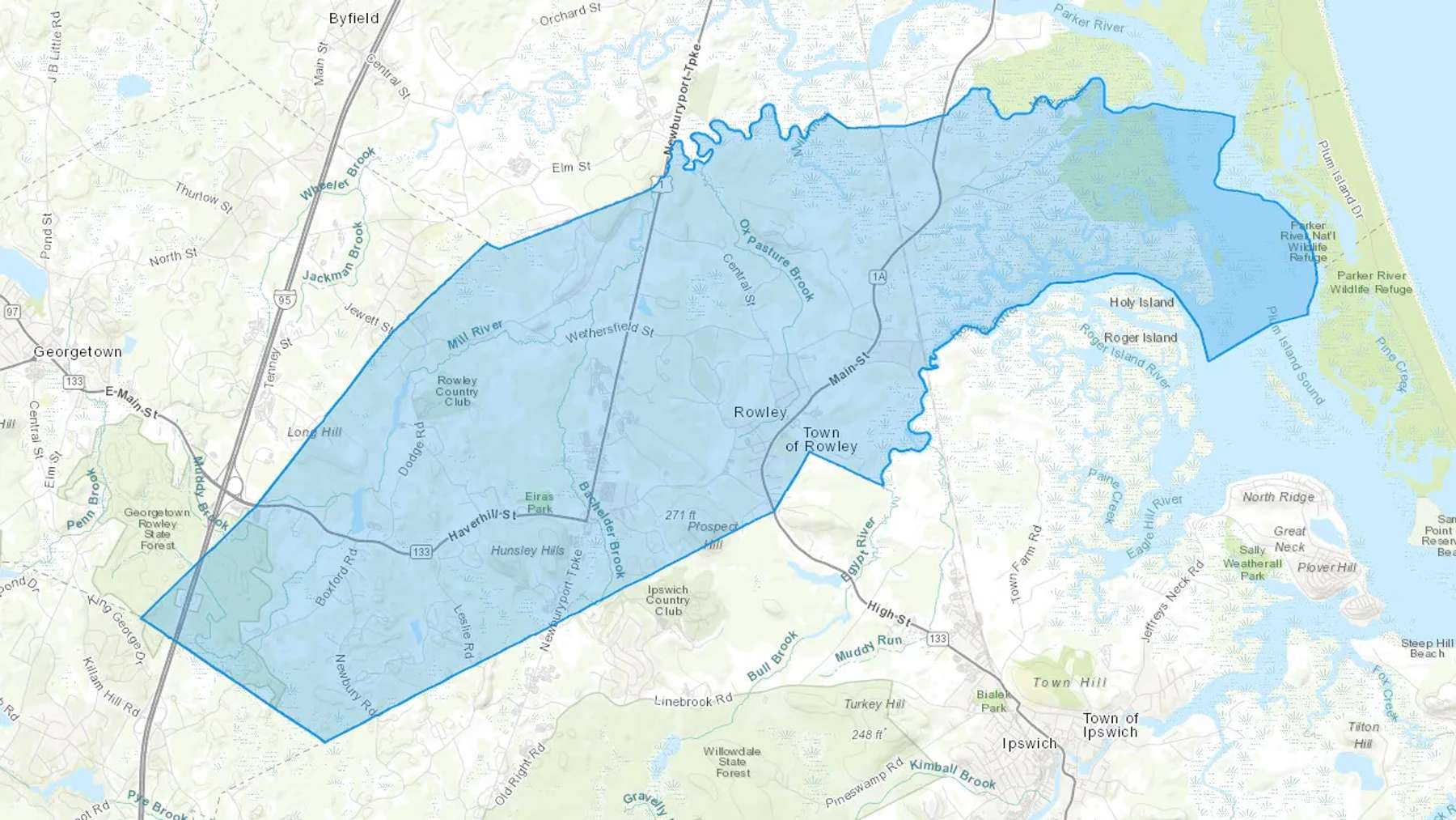 Rowley, MA Cash heating Oil delivery map Map of the COD Fuel Oil delivery service area for Rowley, MA