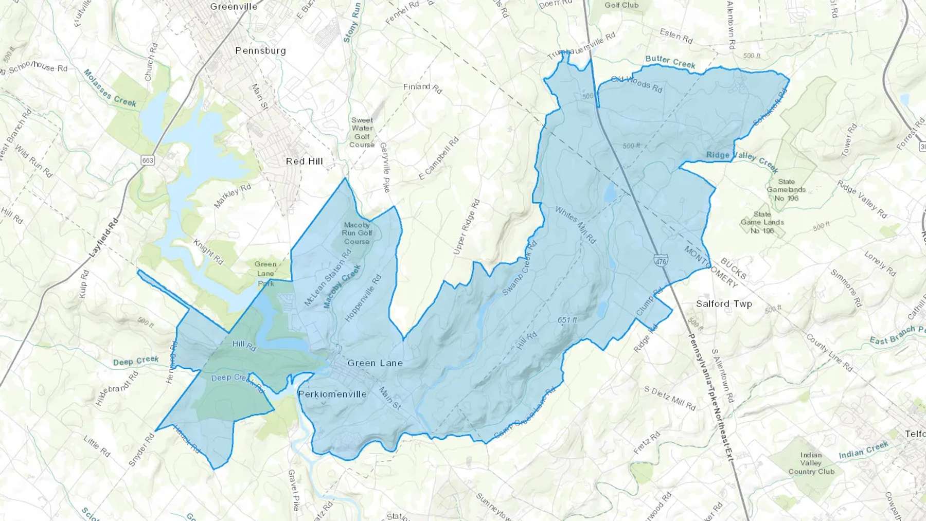 Green Lane, PA Cash heating Oil delivery map Map of the COD Fuel Oil delivery service area for Green Lane, PA