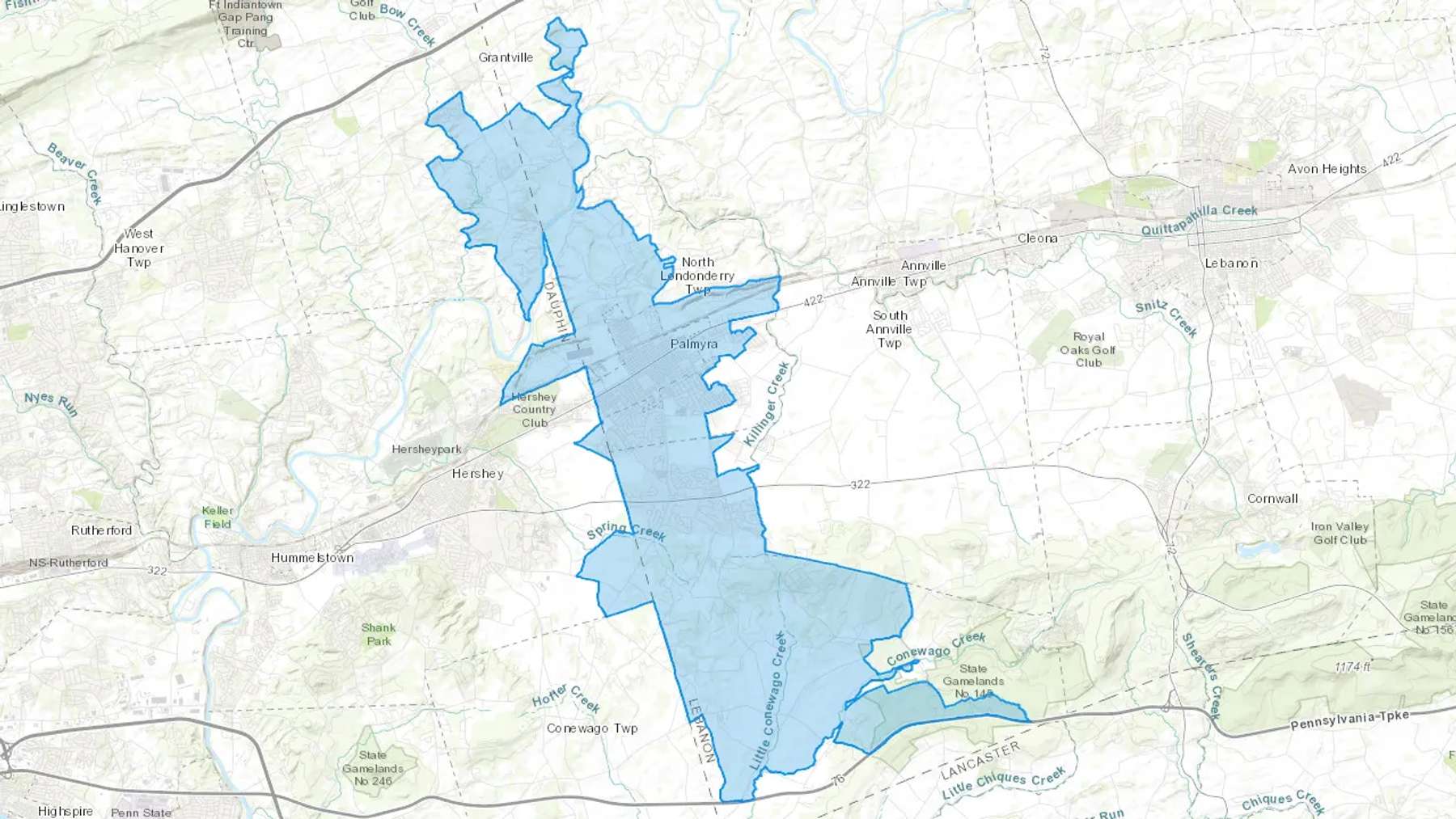 Palmyra, PA Cash heating Oil delivery map Map of the COD Fuel Oil delivery service area for Palmyra, PA