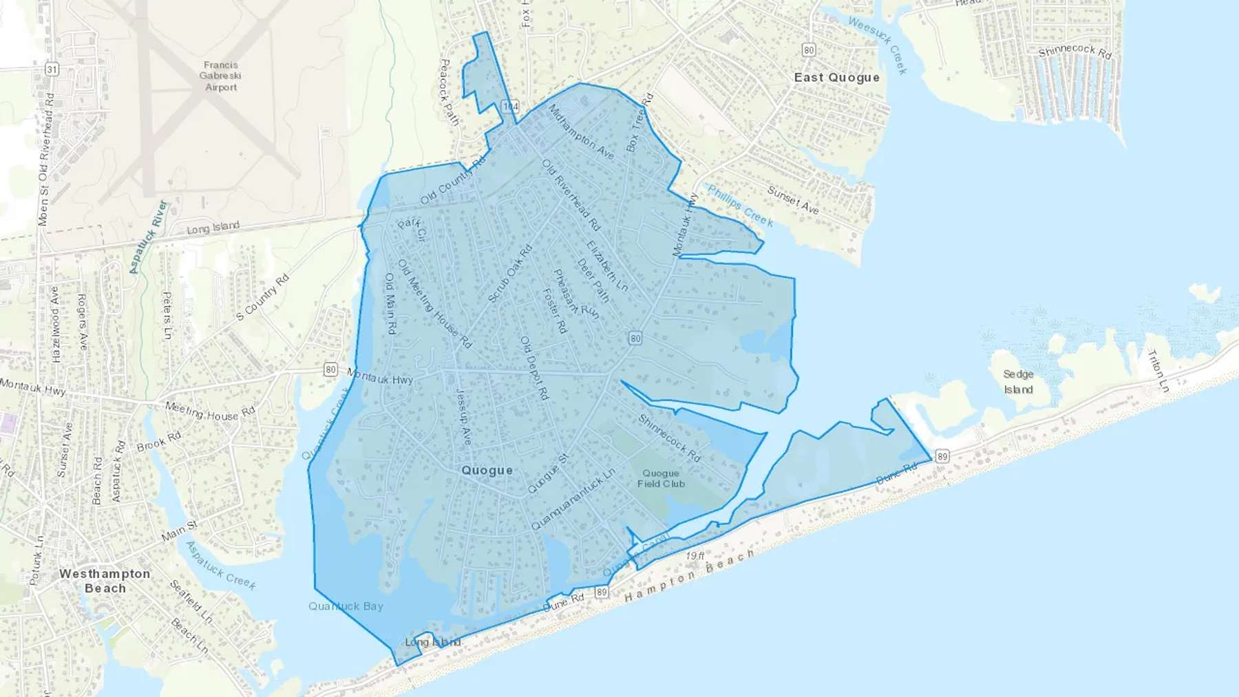Quogue, NY Cash heating Oil delivery map Map of the COD Fuel Oil delivery service area for Quogue, NY