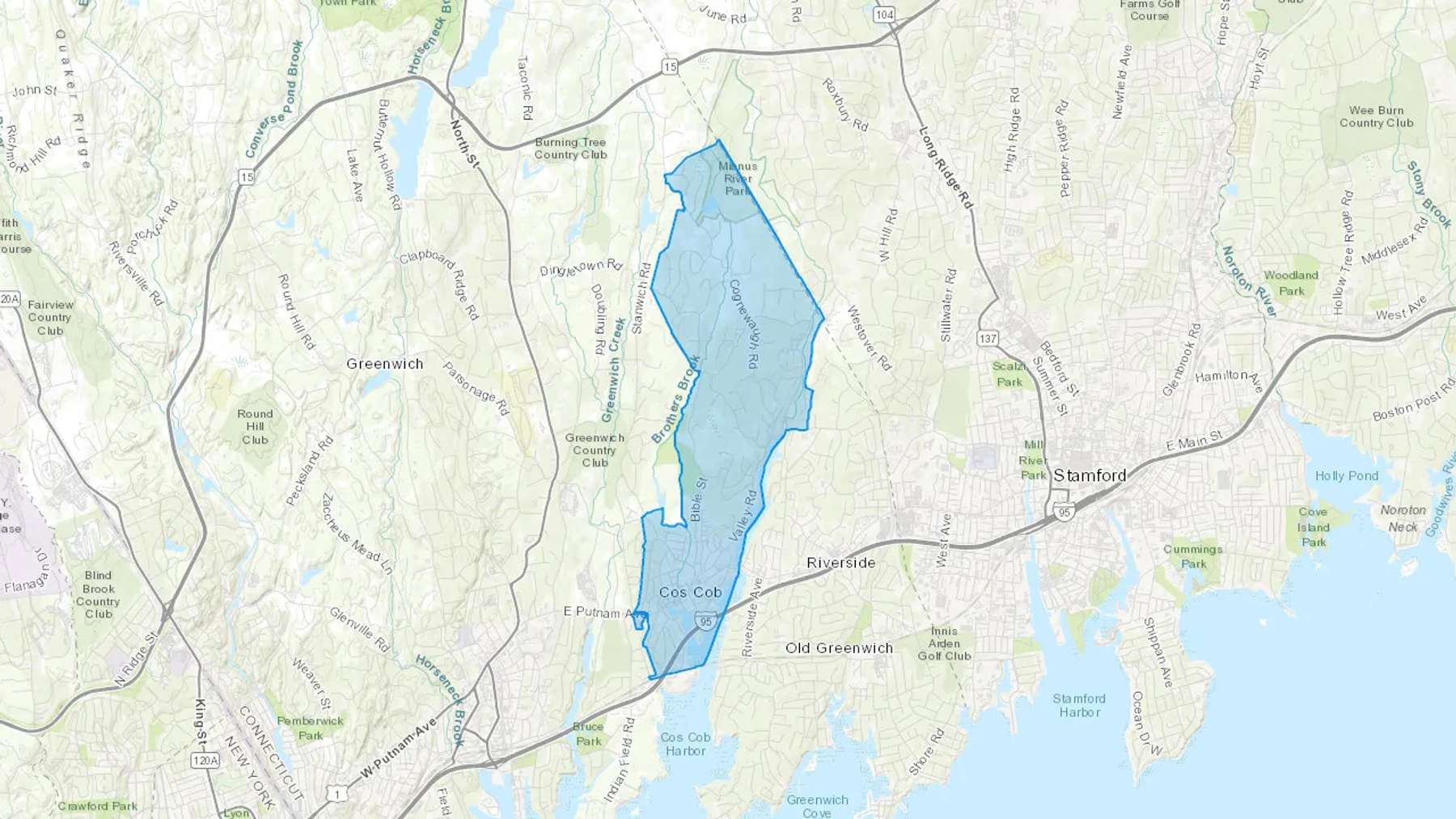 Cos Cob, CT Cash heating Oil delivery map Map of the COD Fuel Oil delivery service area for Cos Cob, CT
