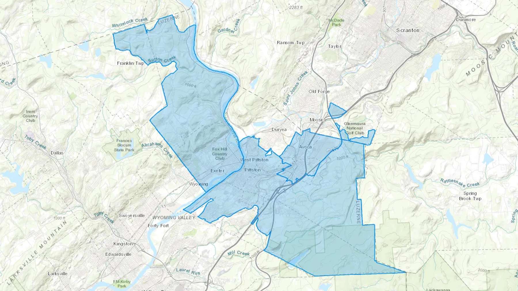 Pittston, PA Cash heating Oil delivery map Map of the COD Fuel Oil delivery service area for Pittston, PA