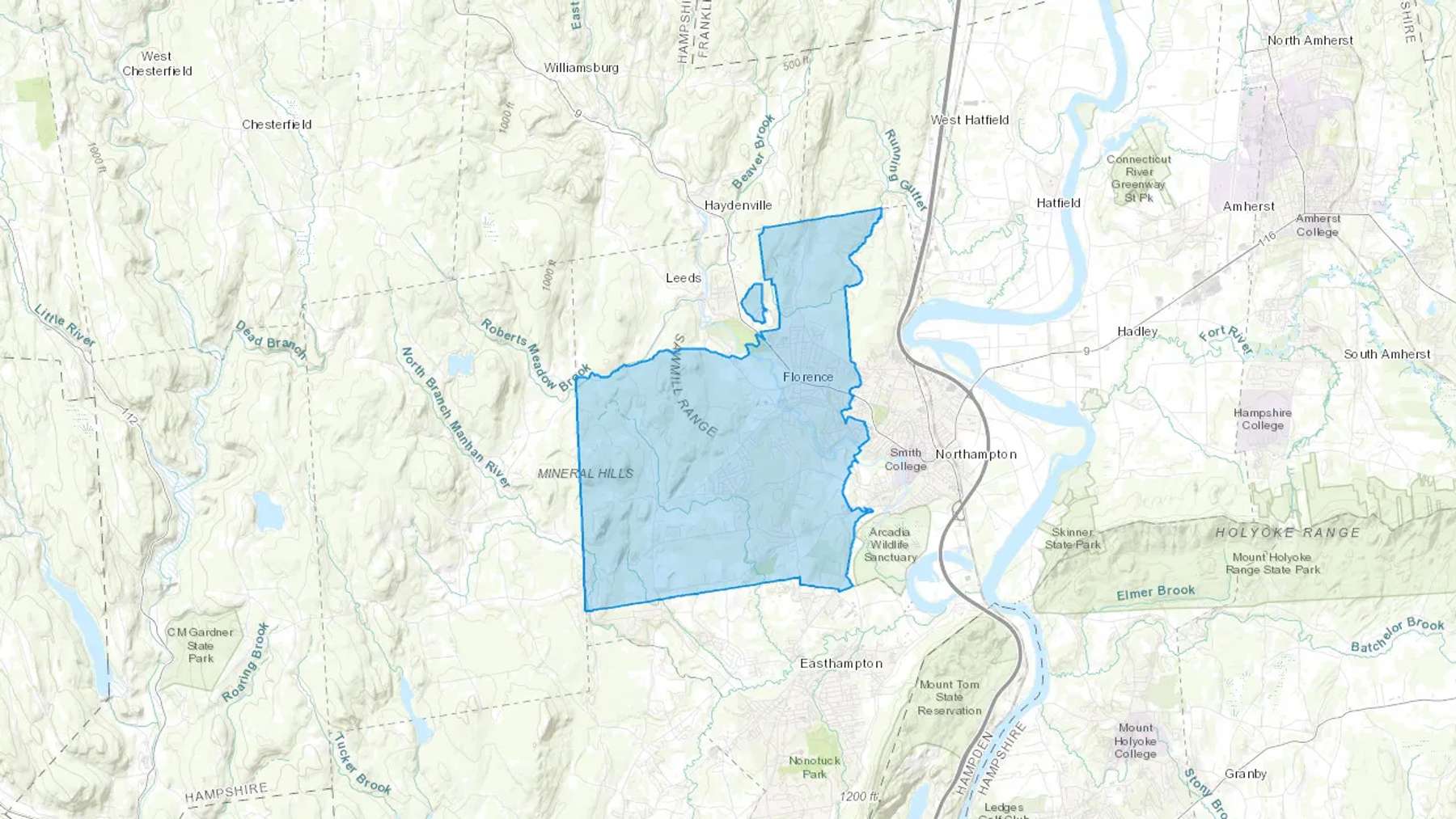 Florence, MA Cash heating Oil delivery map Map of the COD Fuel Oil delivery service area for Florence, MA