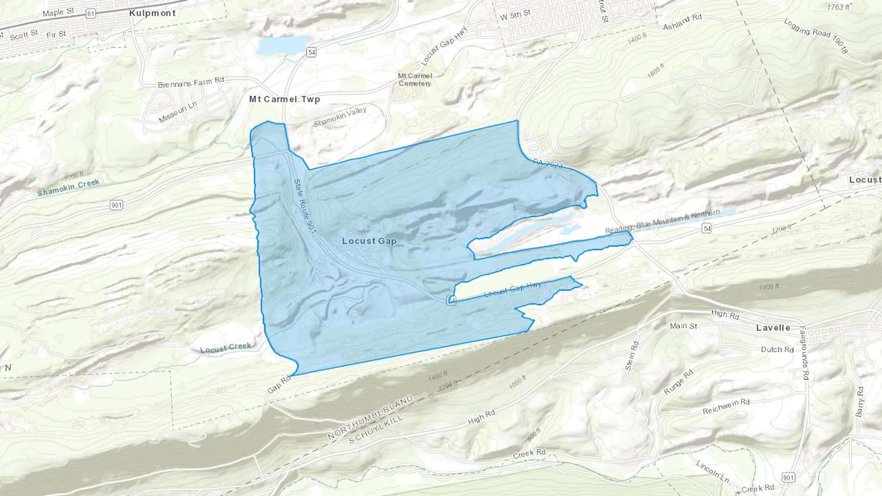 Locust Gap, PA Cash heating Oil delivery map Map of the COD Fuel Oil delivery service area for Locust Gap, PA