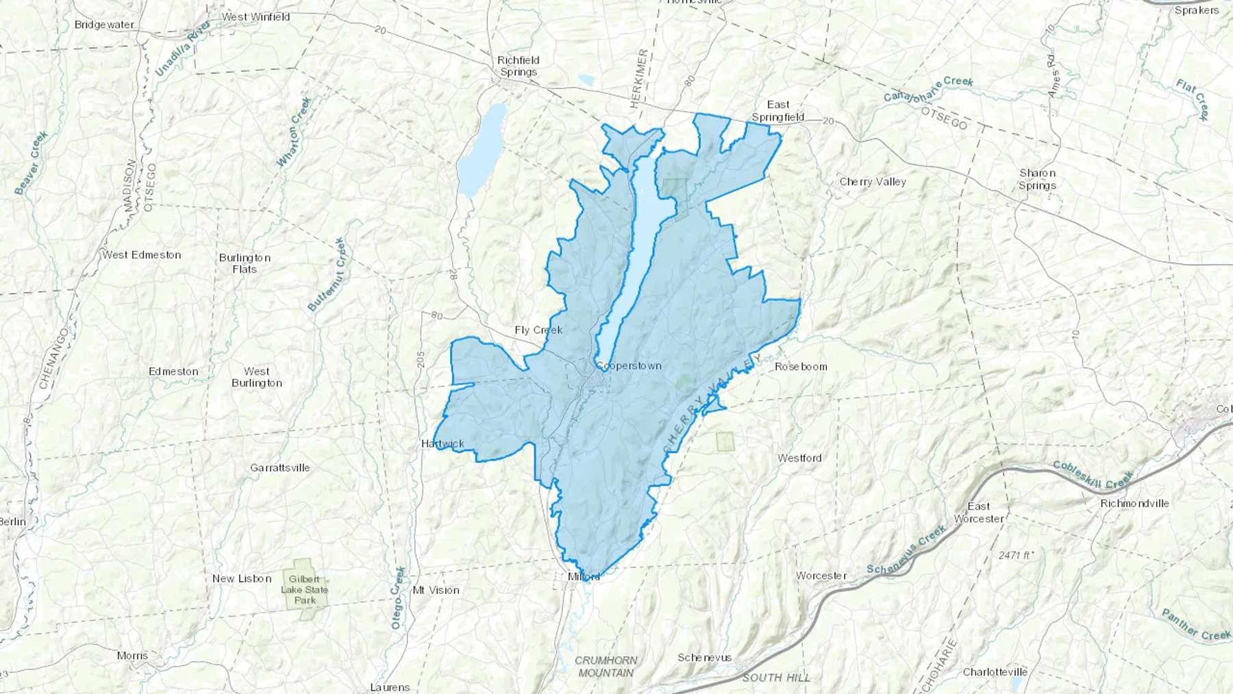 Cooperstown, NY Cash heating Oil delivery map Map of the COD Fuel Oil delivery service area for Cooperstown, NY