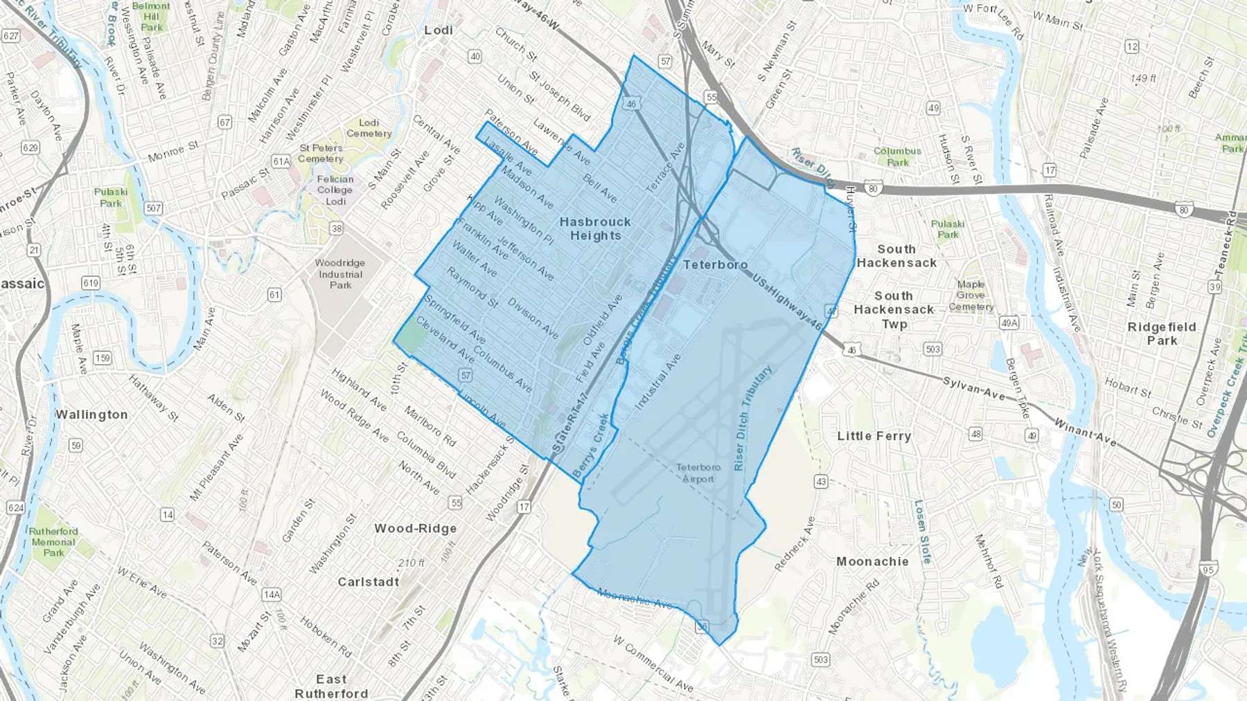 Teterboro, NJ Cash heating Oil delivery map Map of the COD Fuel Oil delivery service area for Teterboro, NJ