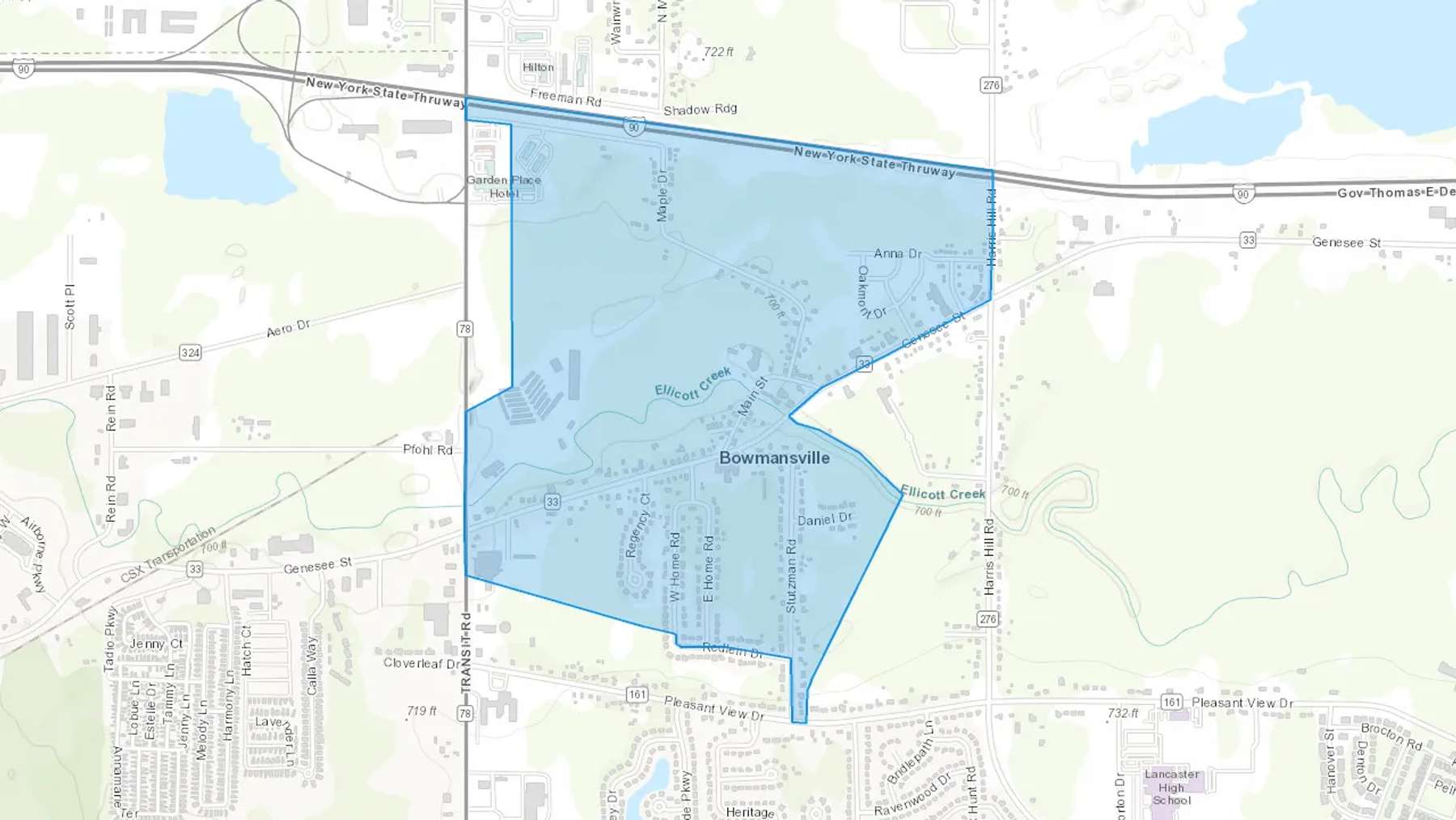 Bowmansville, NY Cash heating Oil delivery map Map of the COD Fuel Oil delivery service area for Bowmansville, NY