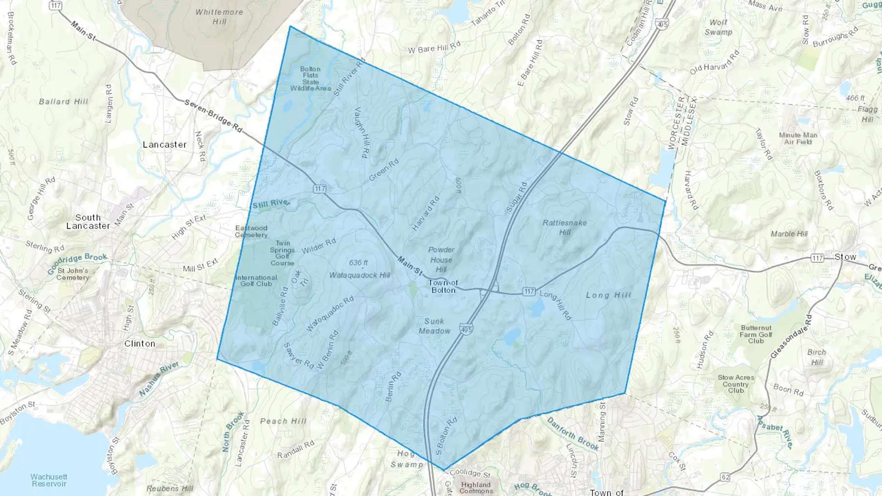 Bolton, MA Cash heating Oil delivery map Map of the COD Fuel Oil delivery service area for Bolton, MA