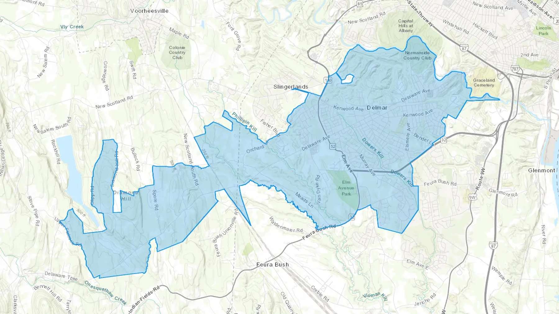 Delmar, NY Cash heating Oil delivery map Map of the COD Fuel Oil delivery service area for Delmar, NY