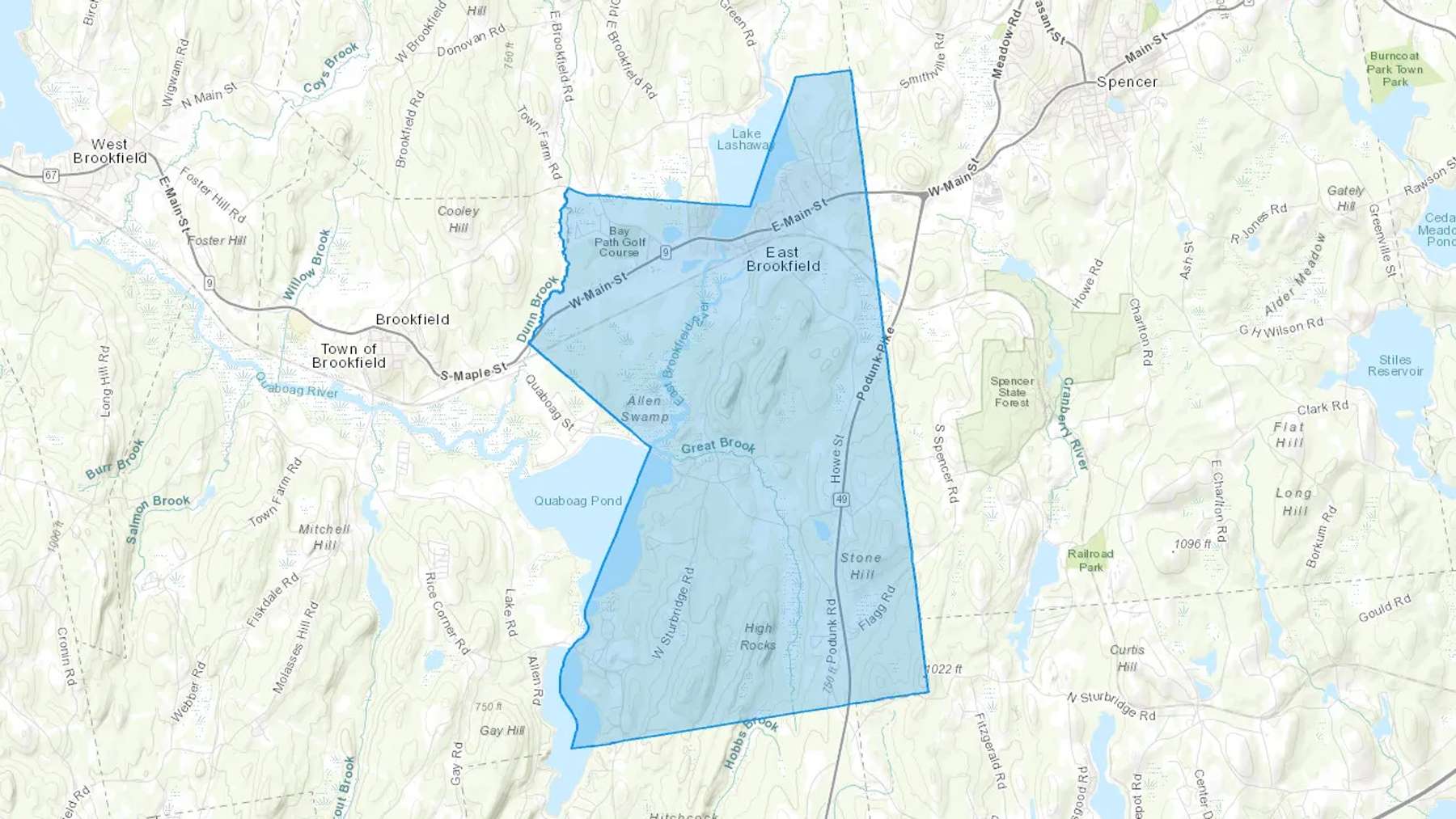 East Brookfield, MA Cash heating Oil delivery map Map of the COD Fuel Oil delivery service area for East Brookfield, MA