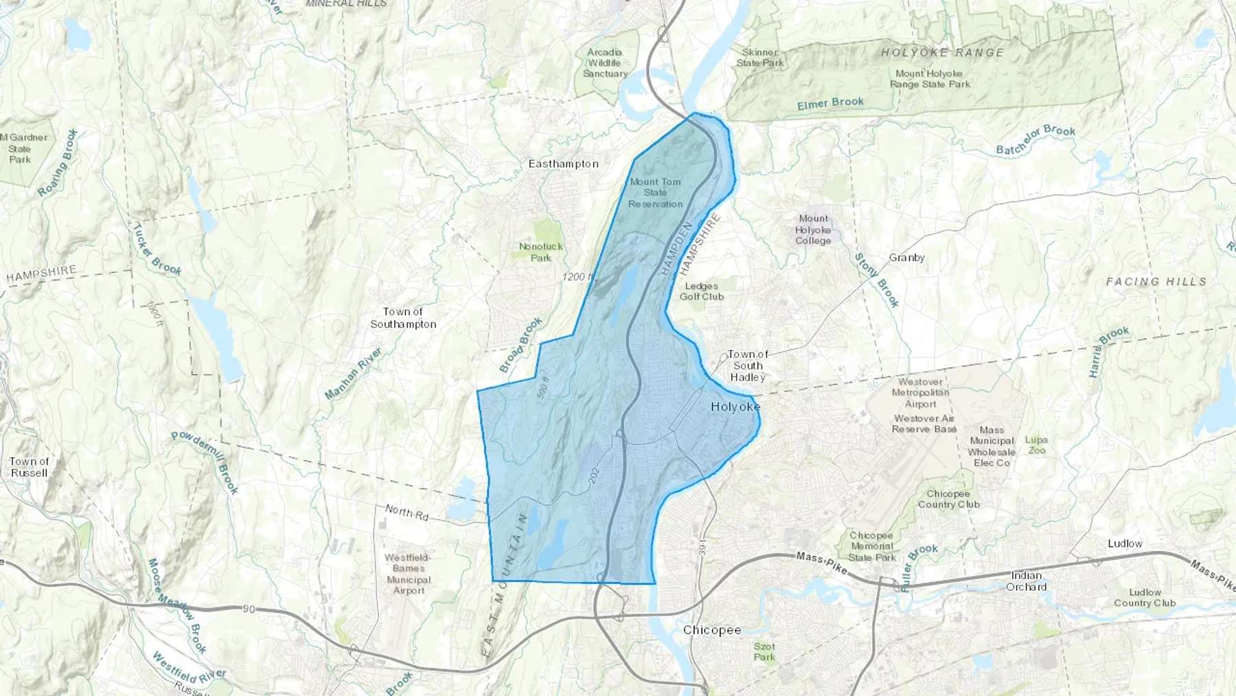 Holyoke, MA Cash heating Oil delivery map Map of the COD Fuel Oil delivery service area for Holyoke, MA
