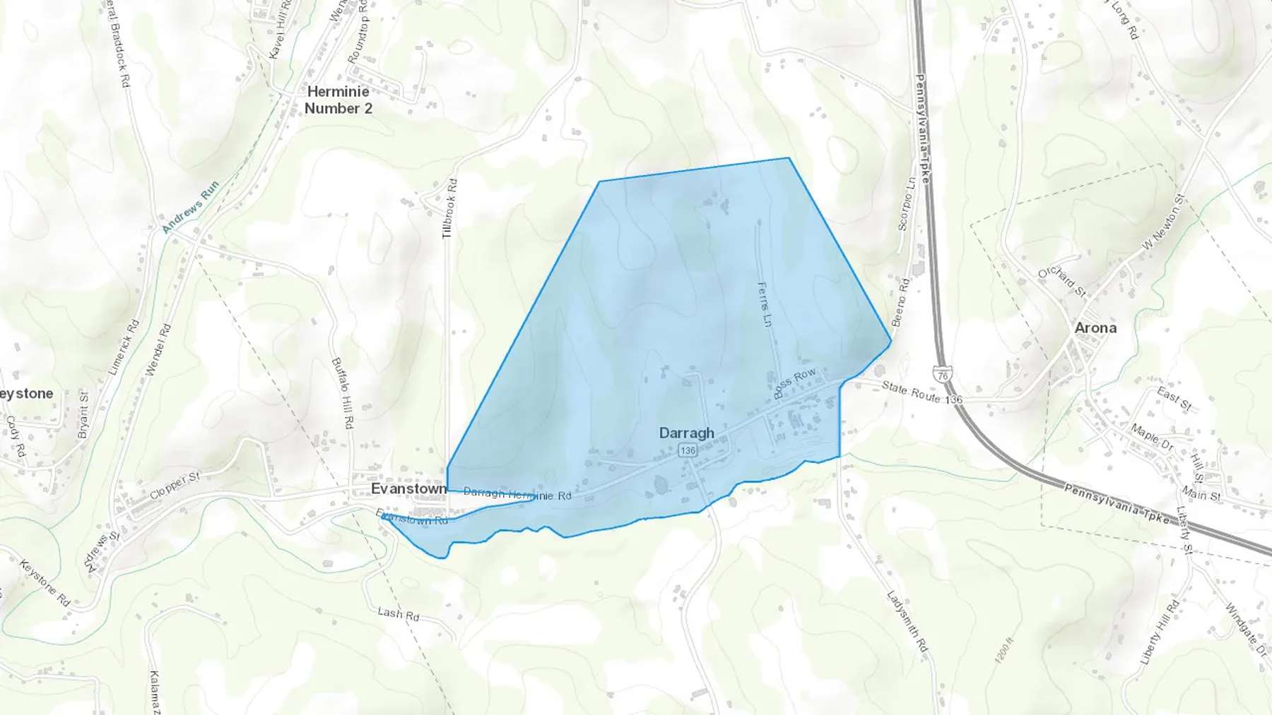 Darragh, PA Cash heating Oil delivery map Map of the COD Fuel Oil delivery service area for Darragh, PA