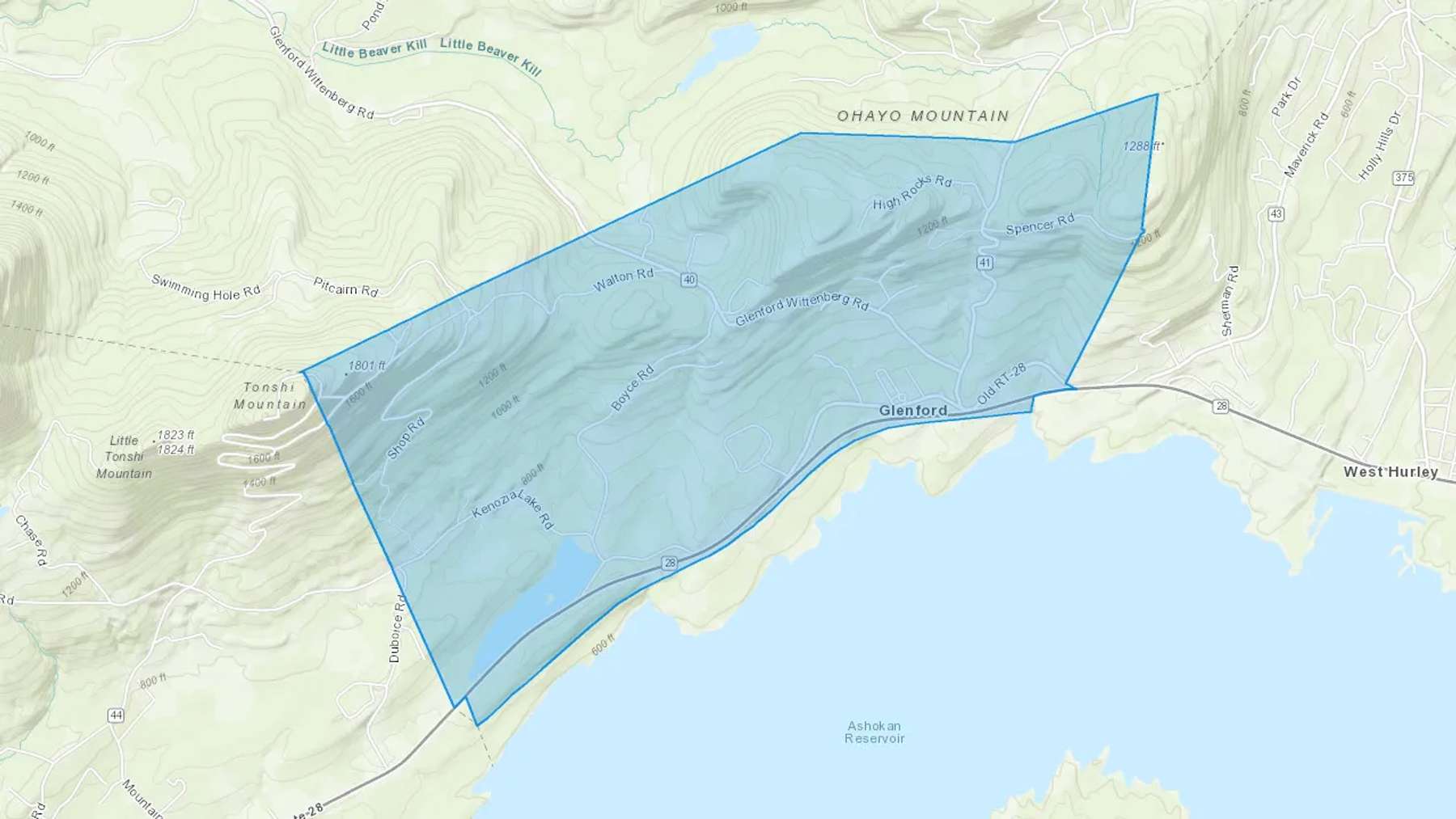 Glenford, NY Cash heating Oil delivery map Map of the COD Fuel Oil delivery service area for Glenford, NY