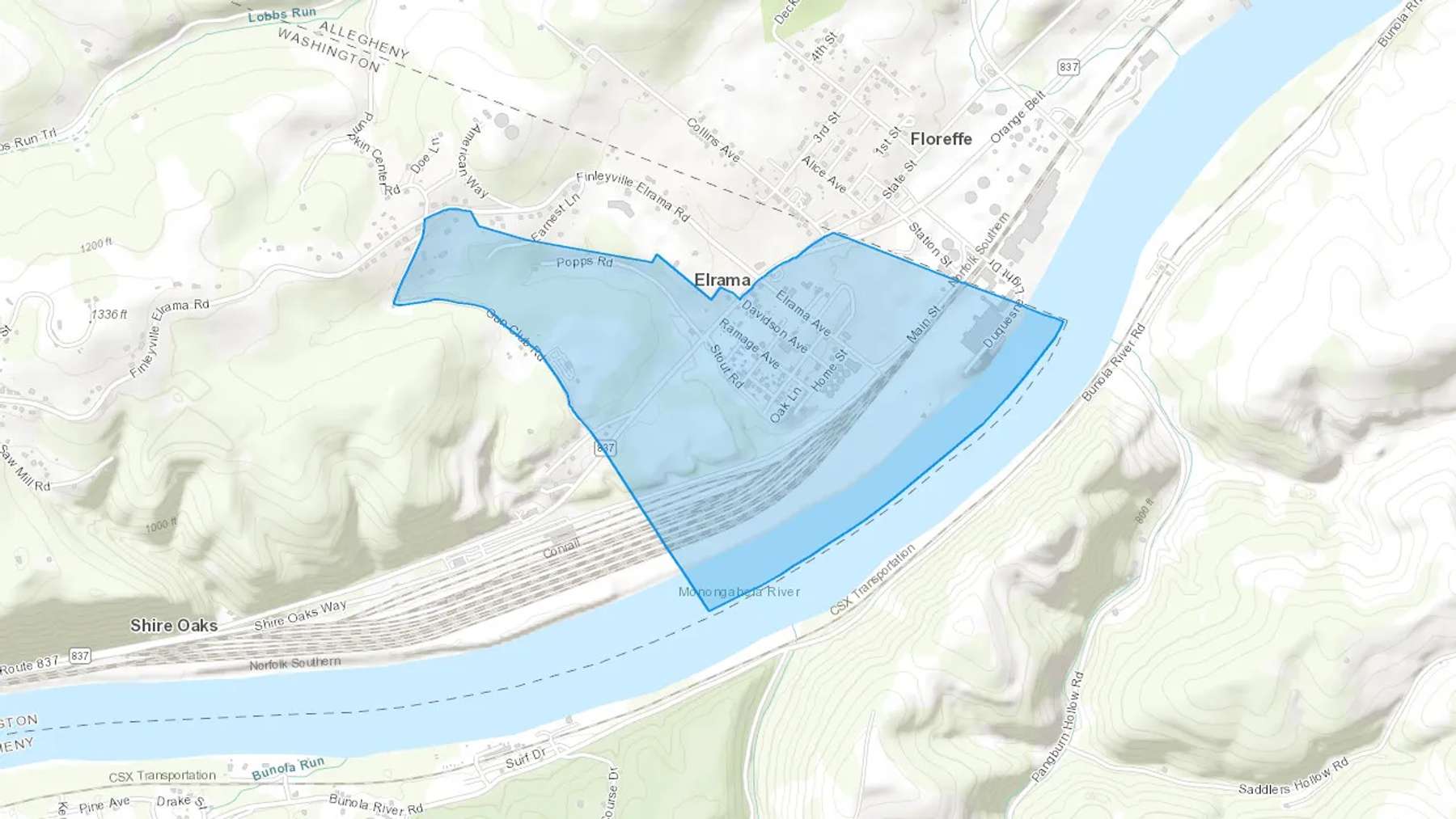 Elrama, PA Cash heating Oil delivery map Map of the COD Fuel Oil delivery service area for Elrama, PA