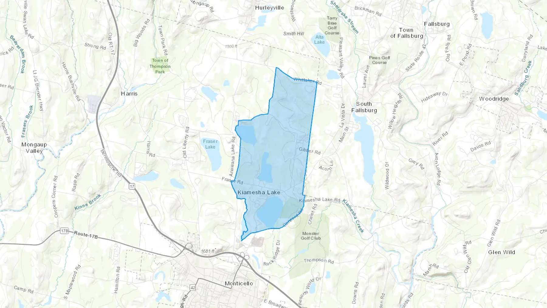 Kiamesha Lake, NY Cash heating Oil delivery map Map of the COD Fuel Oil delivery service area for Kiamesha Lake, NY