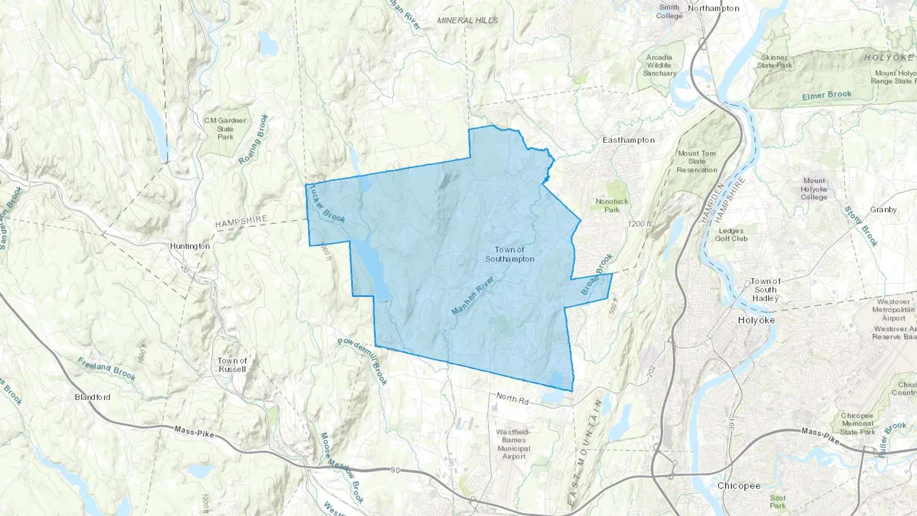 Southampton, MA Cash heating Oil delivery map Map of the COD Fuel Oil delivery service area for Southampton, MA