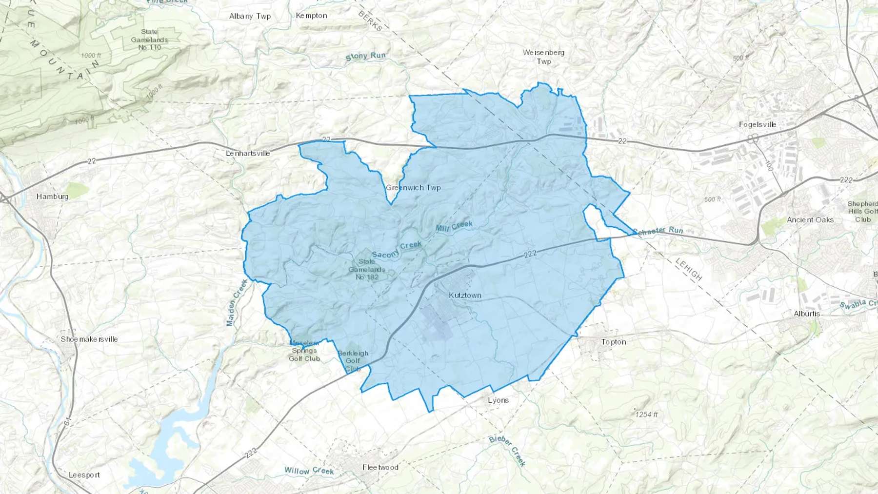 Kutztown, PA Cash heating Oil delivery map Map of the COD Fuel Oil delivery service area for Kutztown, PA