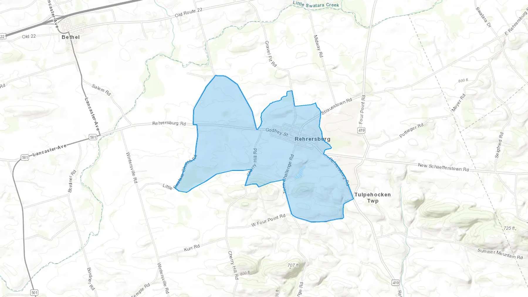 Rehrersburg, PA Cash heating Oil delivery map Map of the COD Fuel Oil delivery service area for Rehrersburg, PA