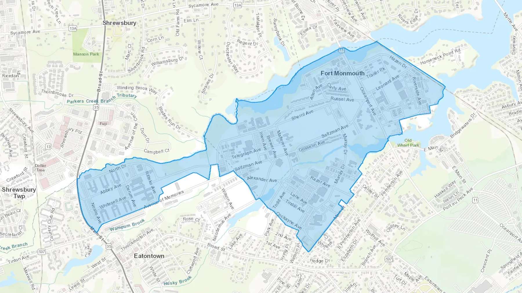 Fort Monmouth, NJ Cash heating Oil delivery map Map of the COD Fuel Oil delivery service area for Fort Monmouth, NJ