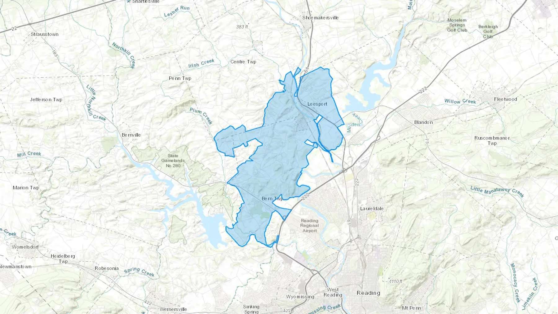 Leesport, PA Cash heating Oil delivery map Map of the COD Fuel Oil delivery service area for Leesport, PA